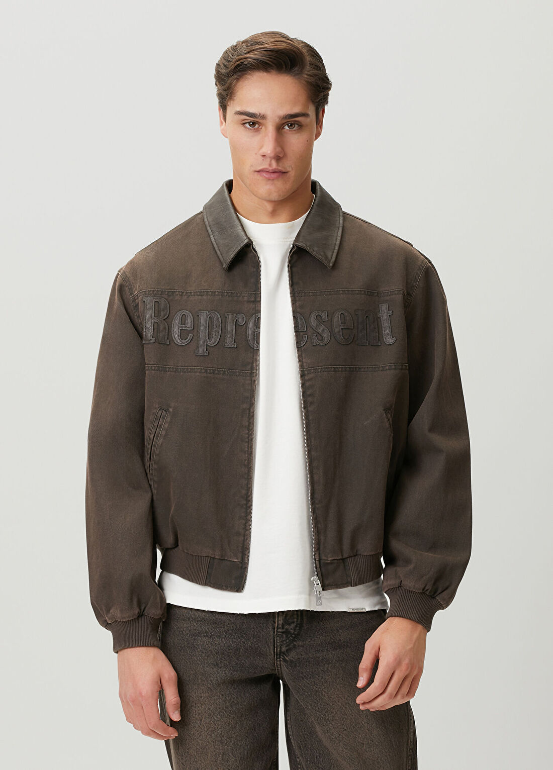 Represent Kahverengi Logo Nakışlı Denim Mont