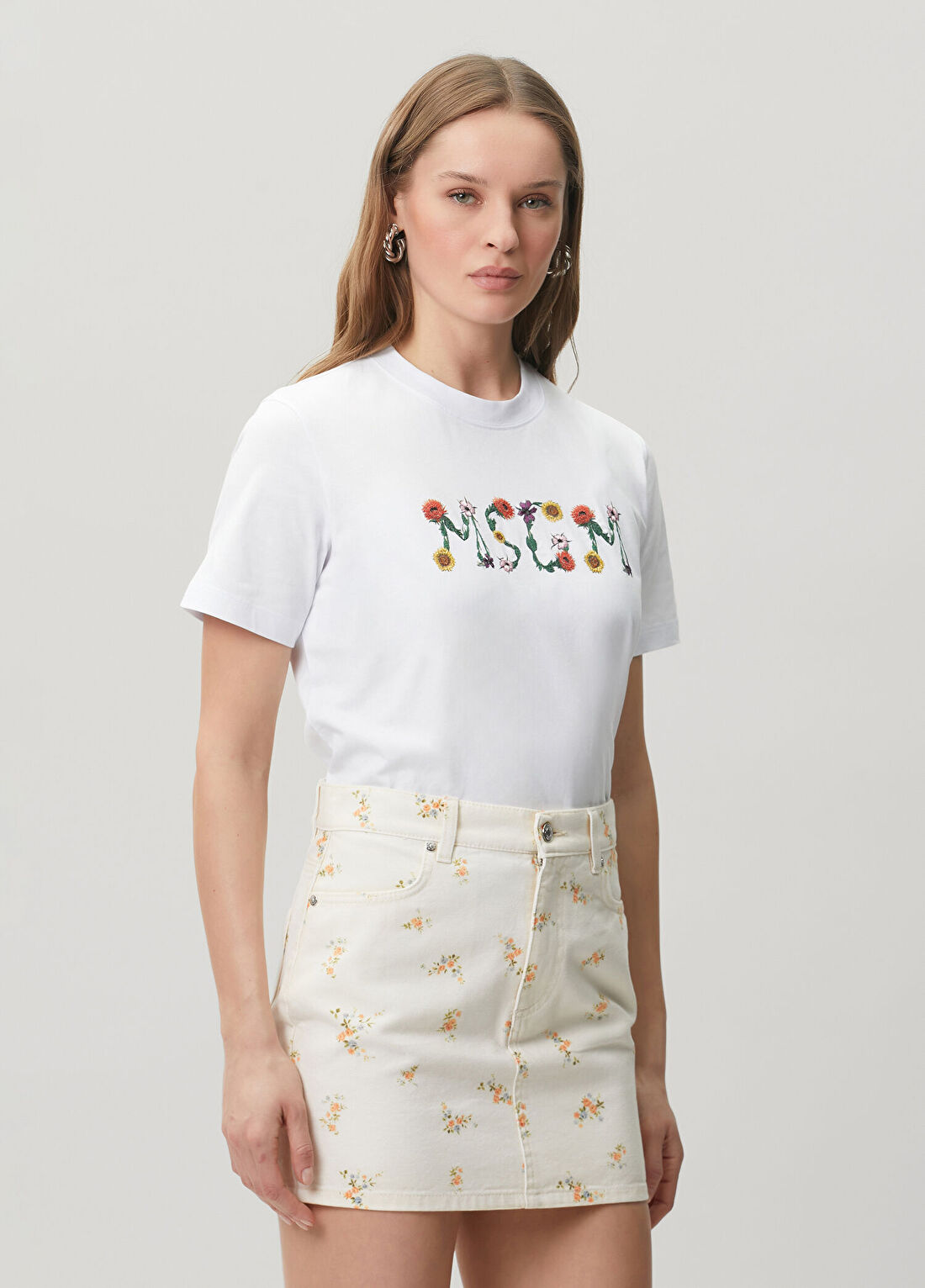 Msgm Beyaz Logolu T-shirt görsel 3