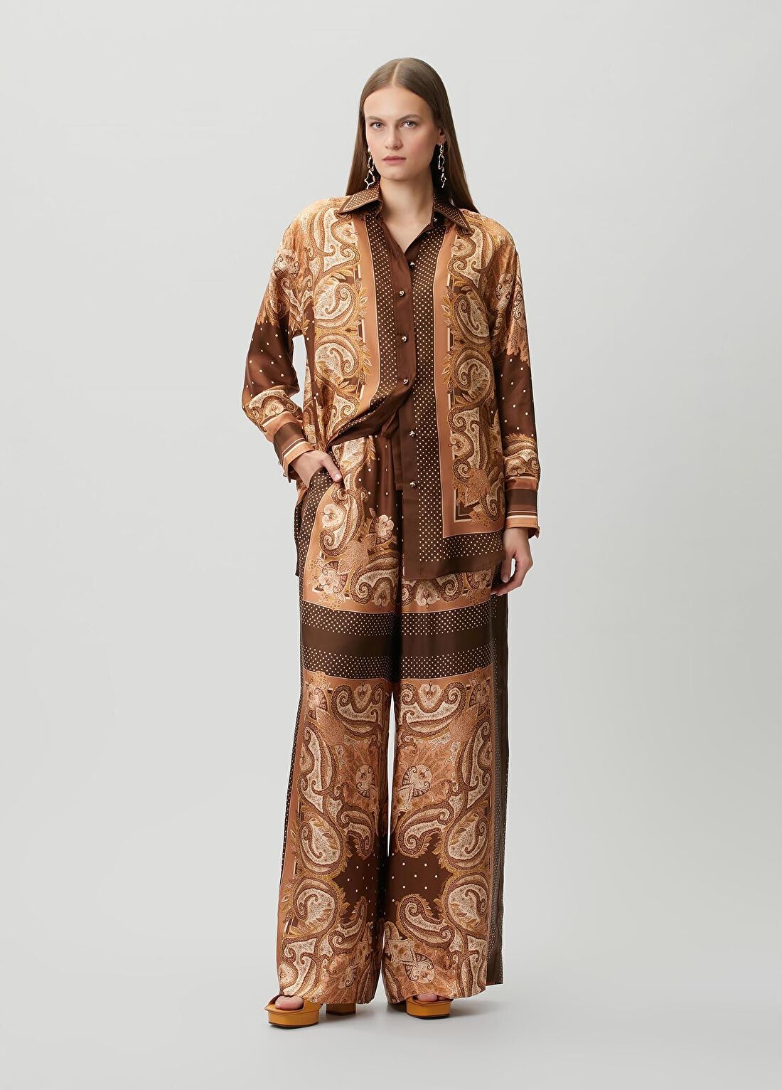 Zimmermann Luna Track Karamel Şal Desenli İpek Pantolon