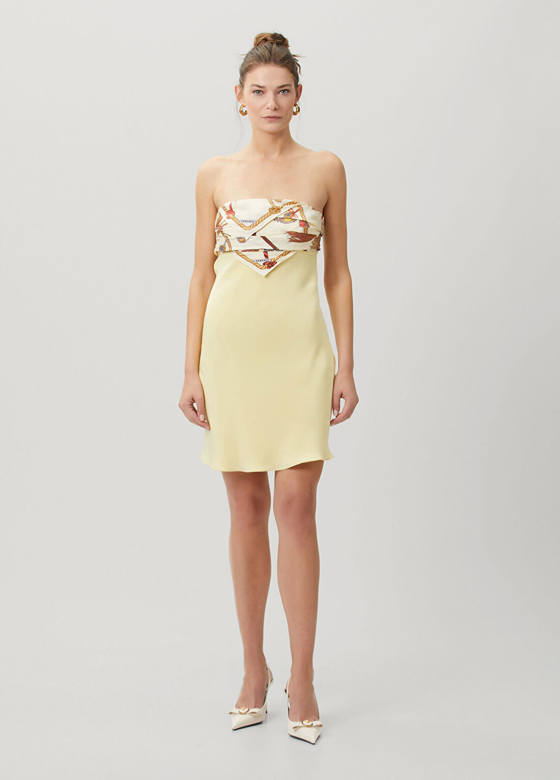 Versace Sarı Mini İpek Krep Elbise