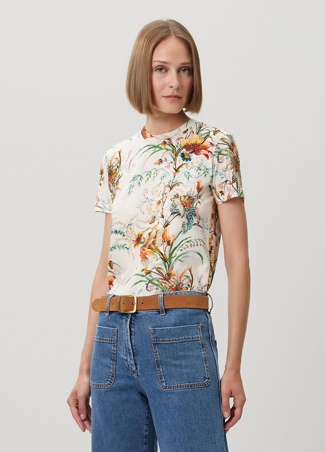 Etro Ekru Çiçekli T-shirt görsel 3