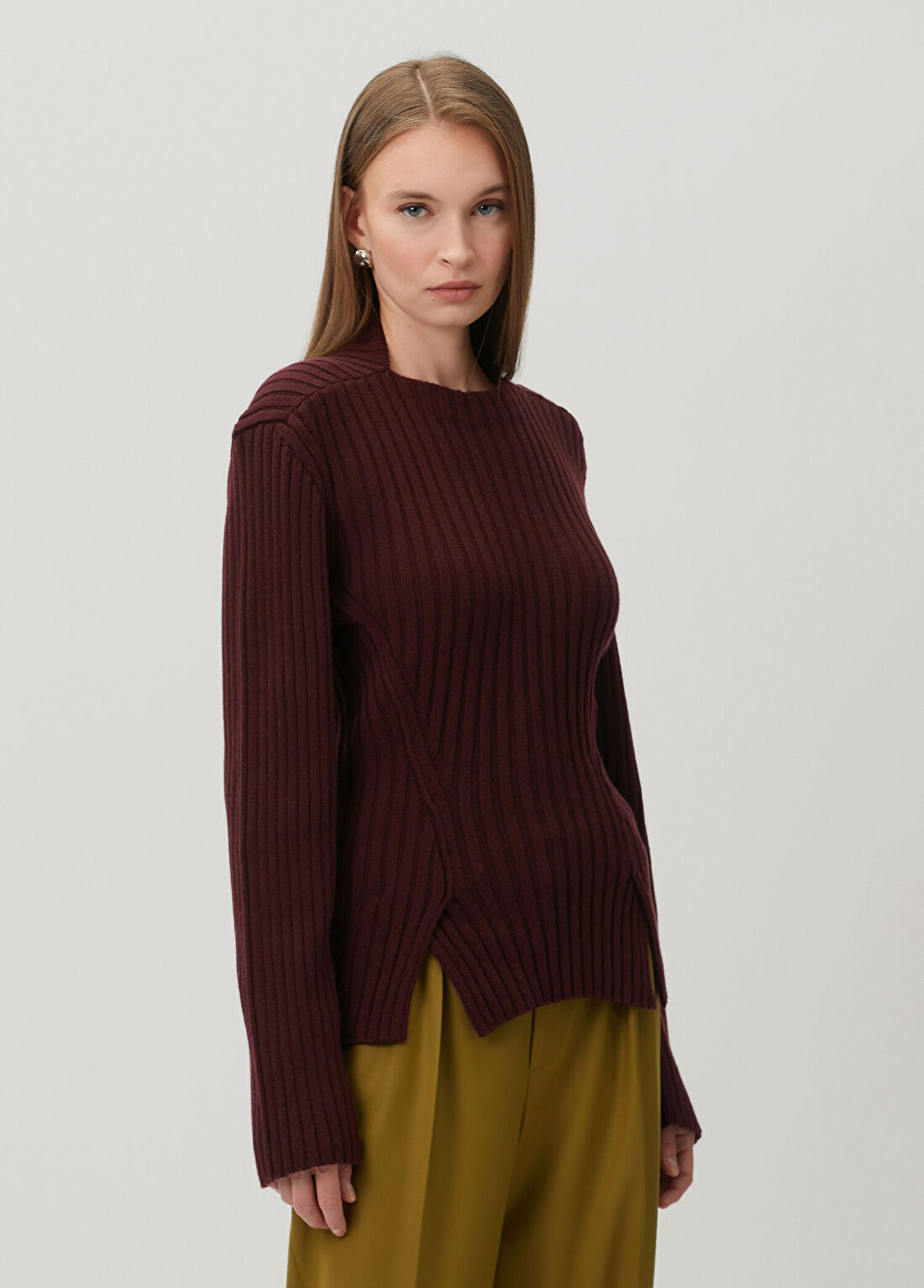 Victoria Beckham Bordo Ribli Yün Kazak