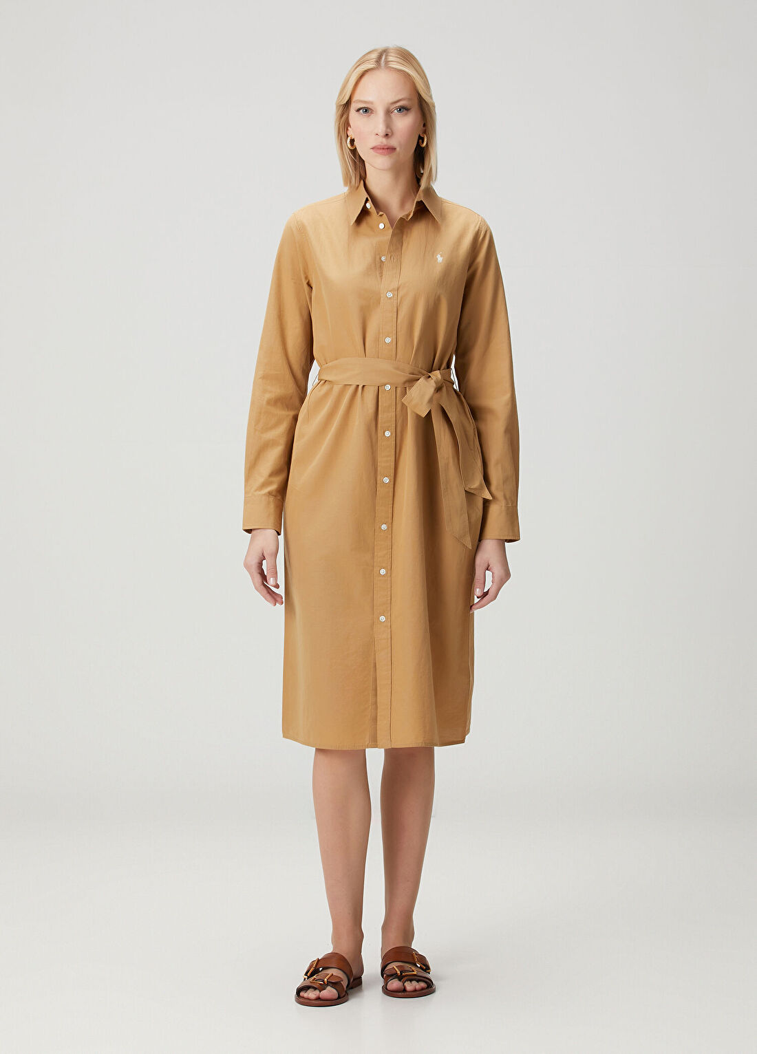 Polo Ralph Lauren Camel Midi Gömlek Elbise görsel 2