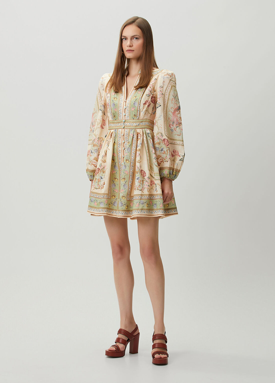 Zimmermann Roselight Çiçekli Mini Keten Elbise görsel 2