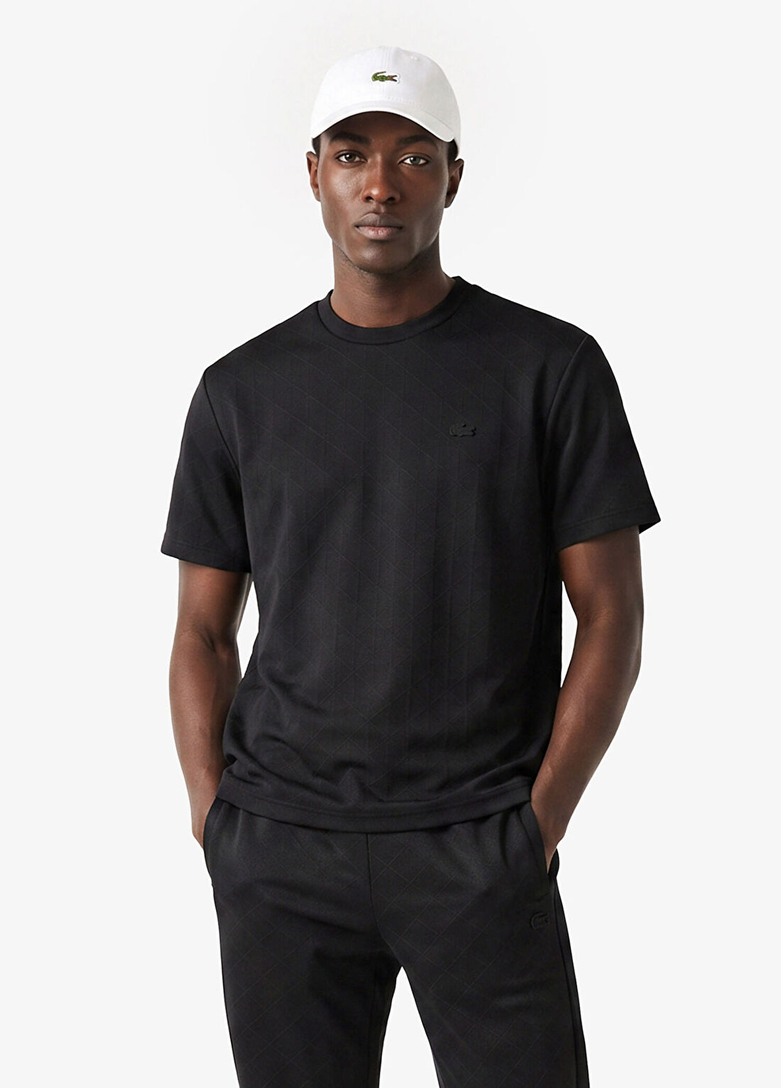 Lacoste Monogram Siyah Relaxed Fit Bisiklet Yaka Kısa Kollu Erkek T-Shirt