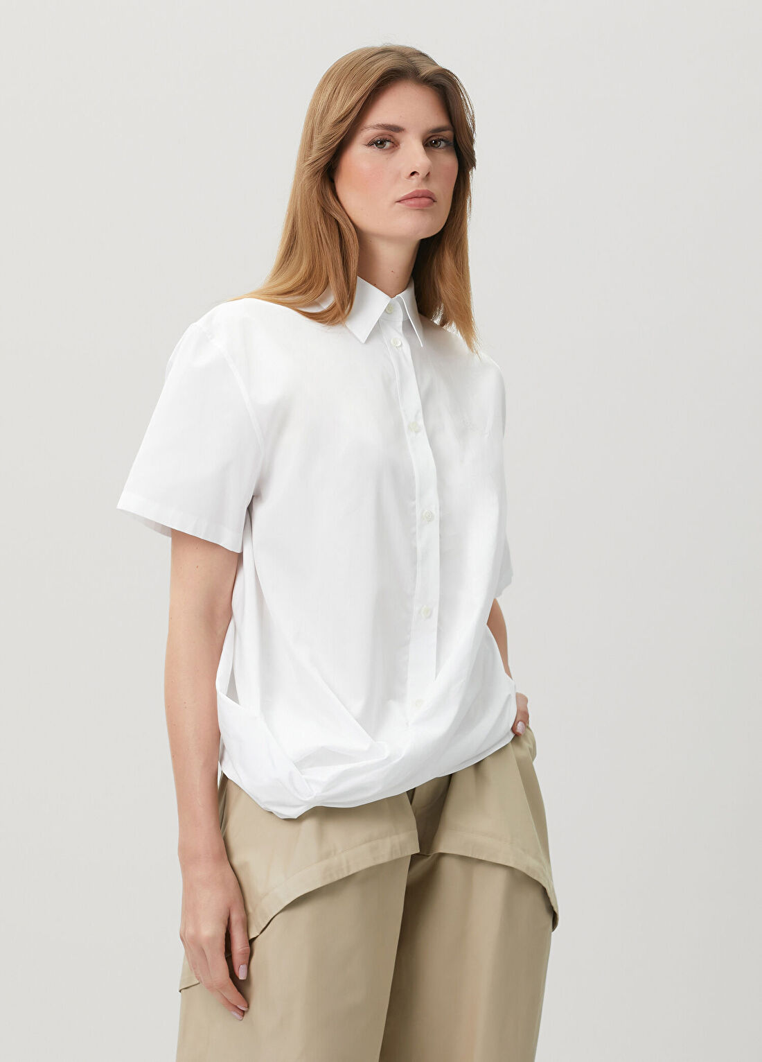 Loewe Beyaz Asimetrik Drapeli Poplin Gömlek