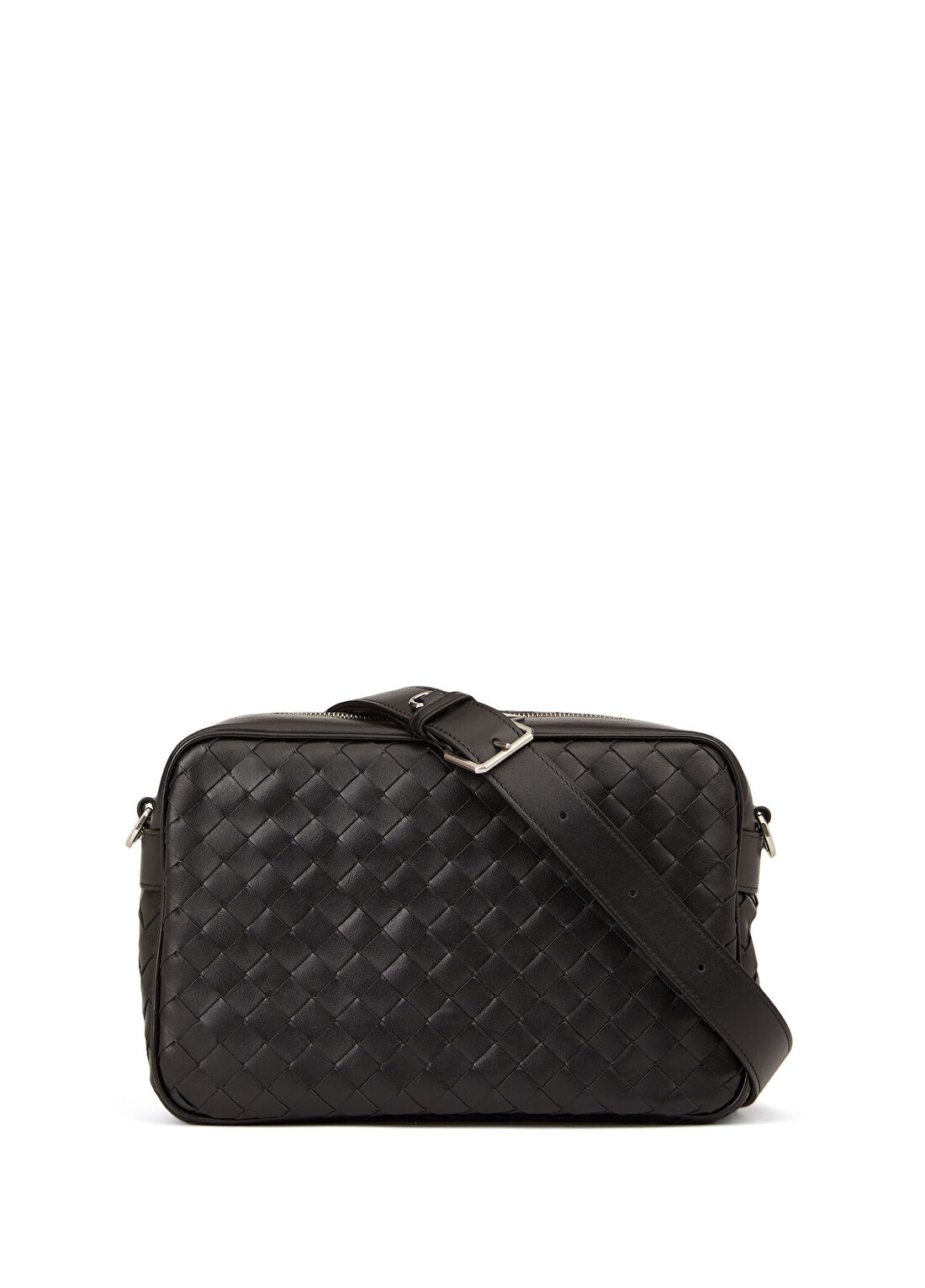 Bottega Veneta Medium Siyah Örgü Dokulu Erkek Deri Çapraz Çanta