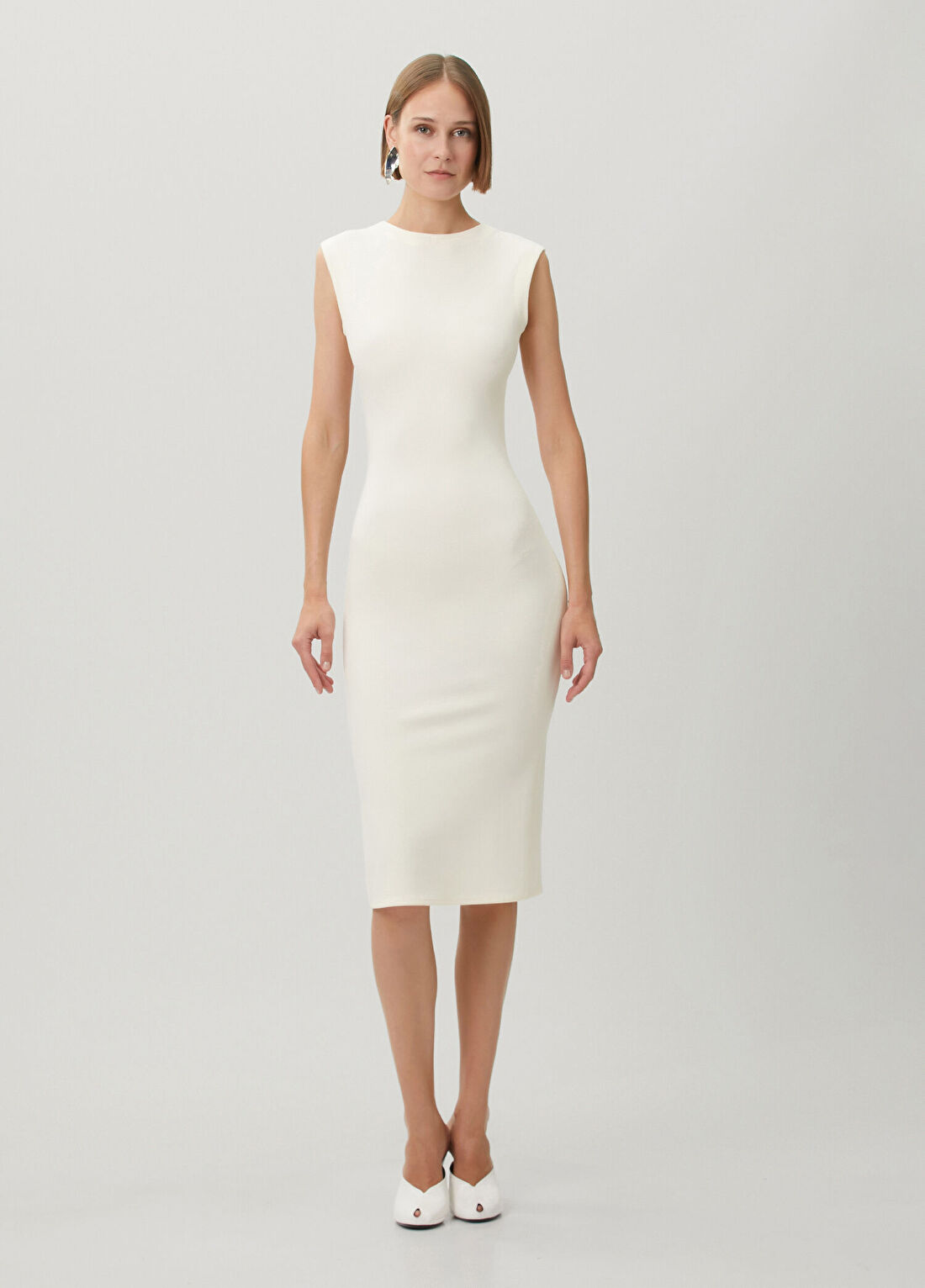 Jacquemus Alba Ekru Midi Elbise