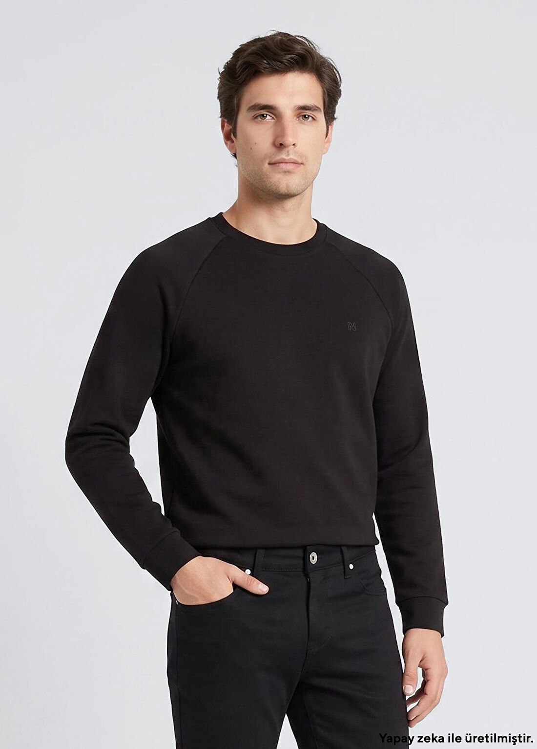 Network Siyah Bisiklet Yaka Basic Sweatshirt