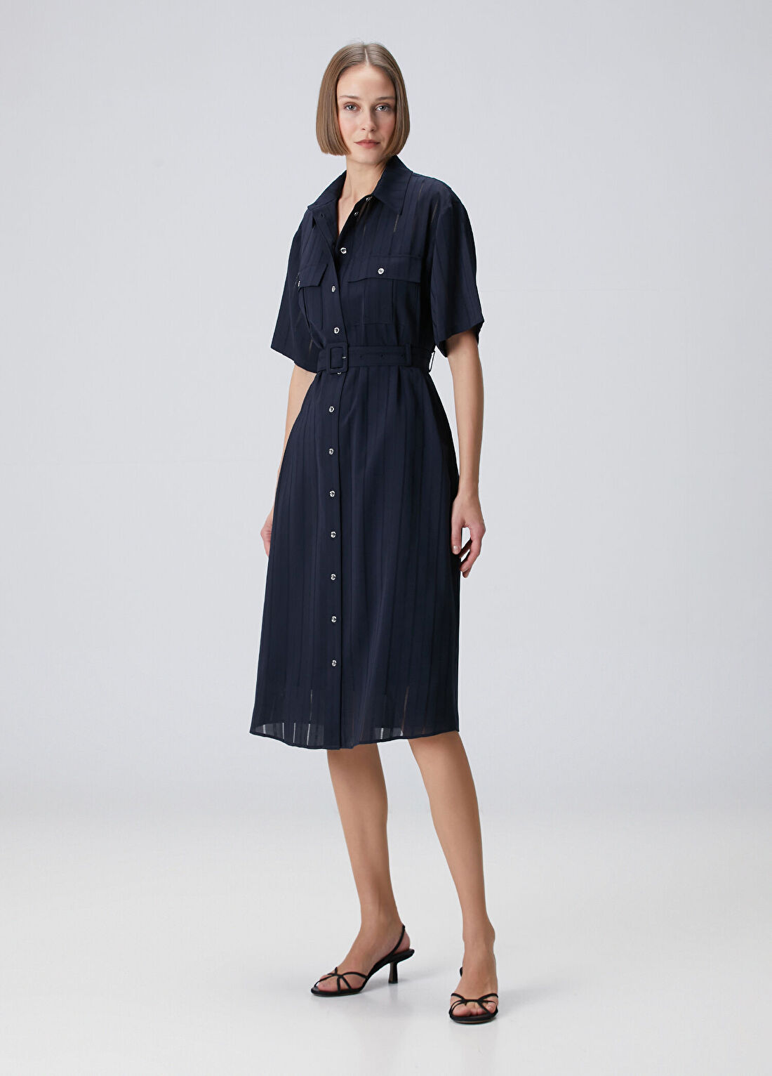 Beymen Collection Lacivert Midi Gömlek Elbise