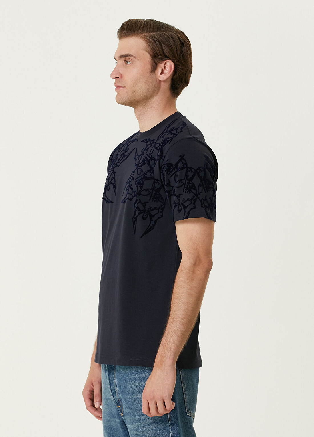 Bernotti Lacivert Omuzu Baskılı T-shirt görsel 3