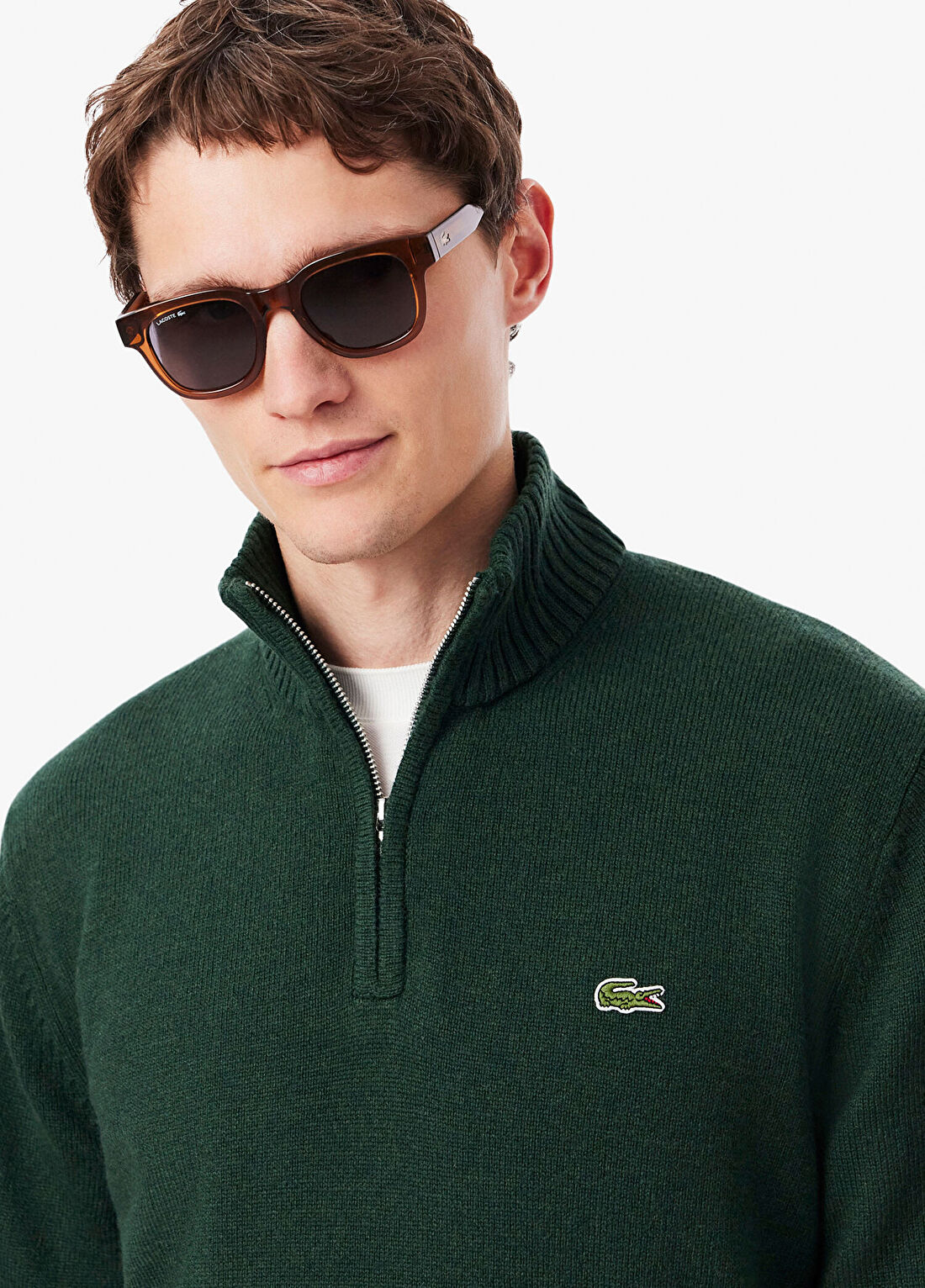 Lacoste Koyu Yeşil Yün Yarım Fermuarlı Classic Fit Erkek Kazak görsel 2