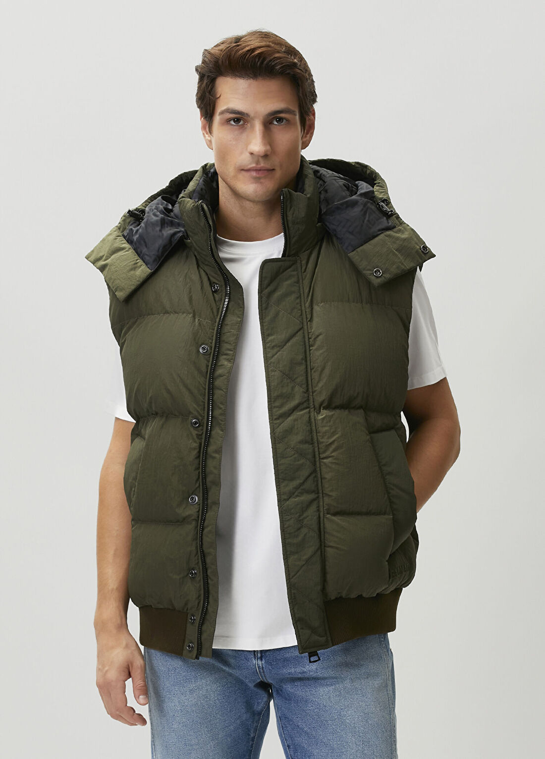 Balmain Haki Kapüşonlu Puff Yelek