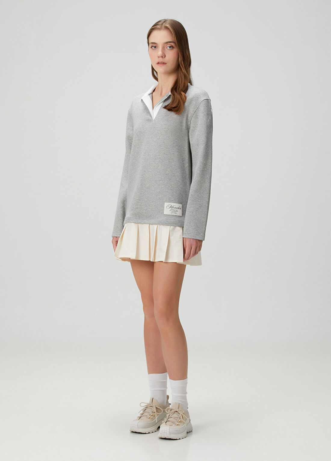 Moncler Gri Pileli Mini Polo Elbise görsel 2