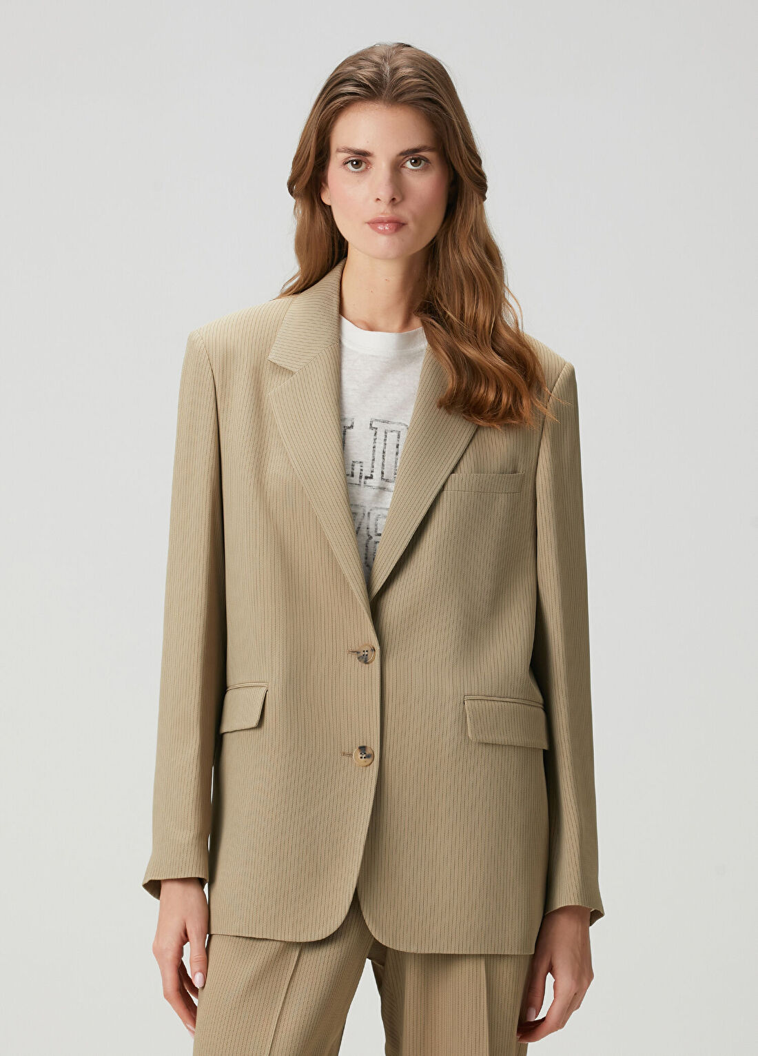 Golden Goose Oversized Koyu Bej Çizgili Blazer