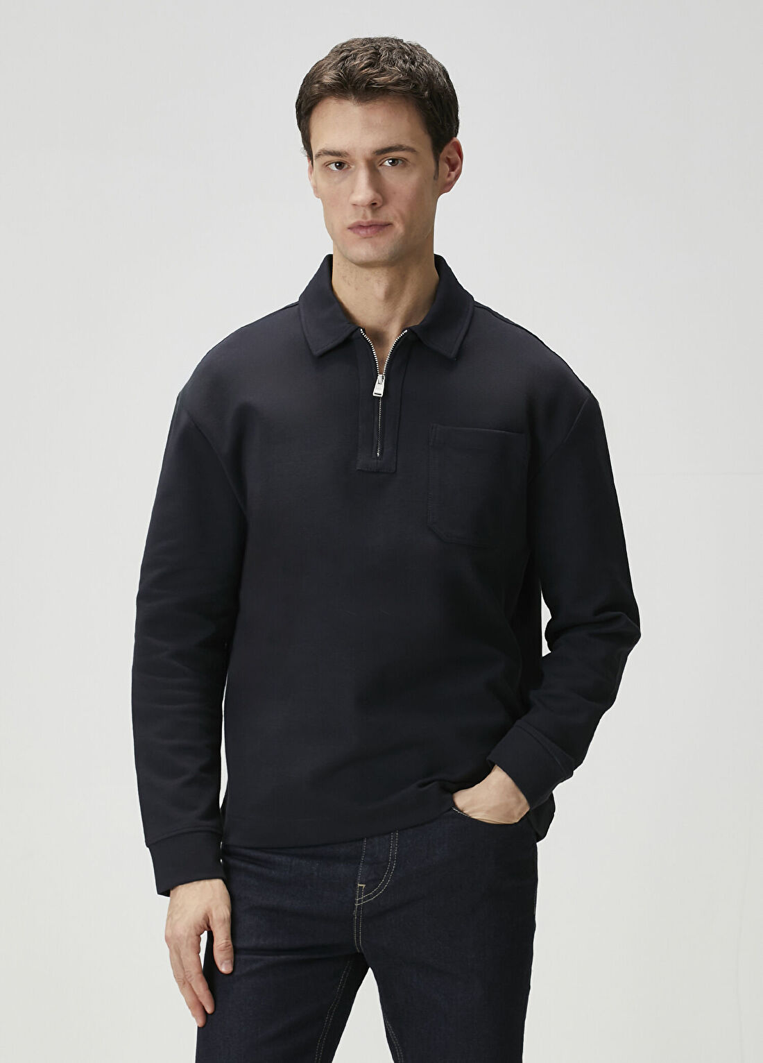 Boss Lacivert Polo Sweatshirt