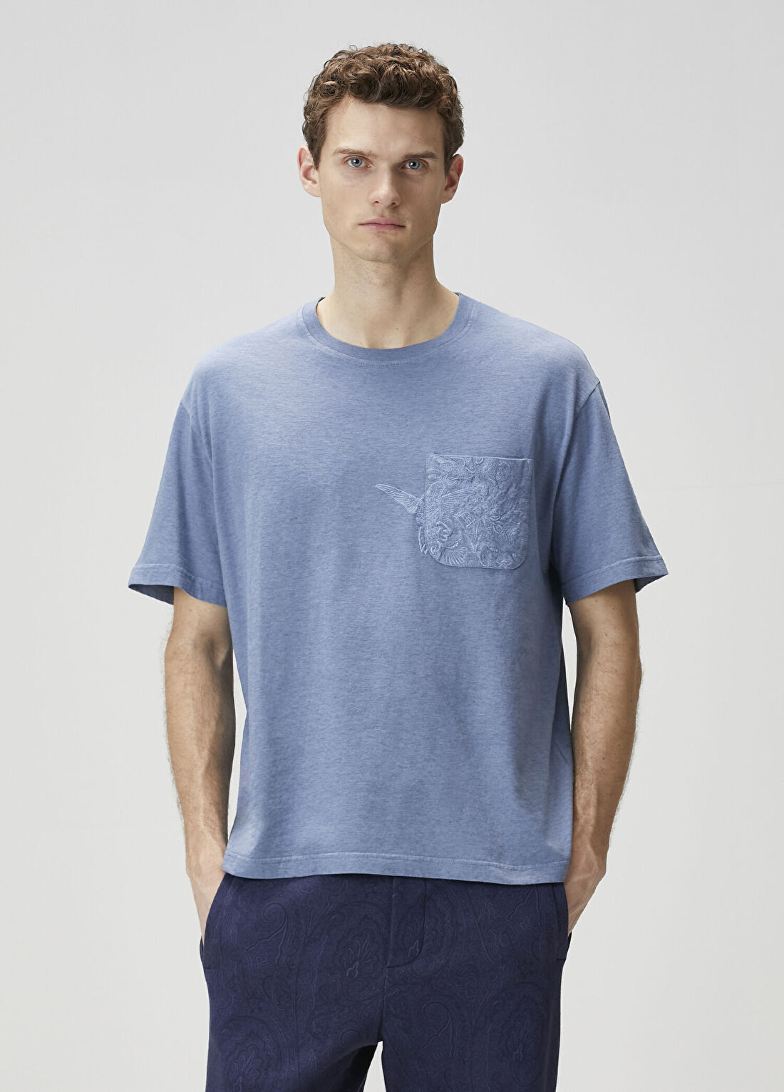 Etro Mavi Etnik Desen Detaylı T-shirt