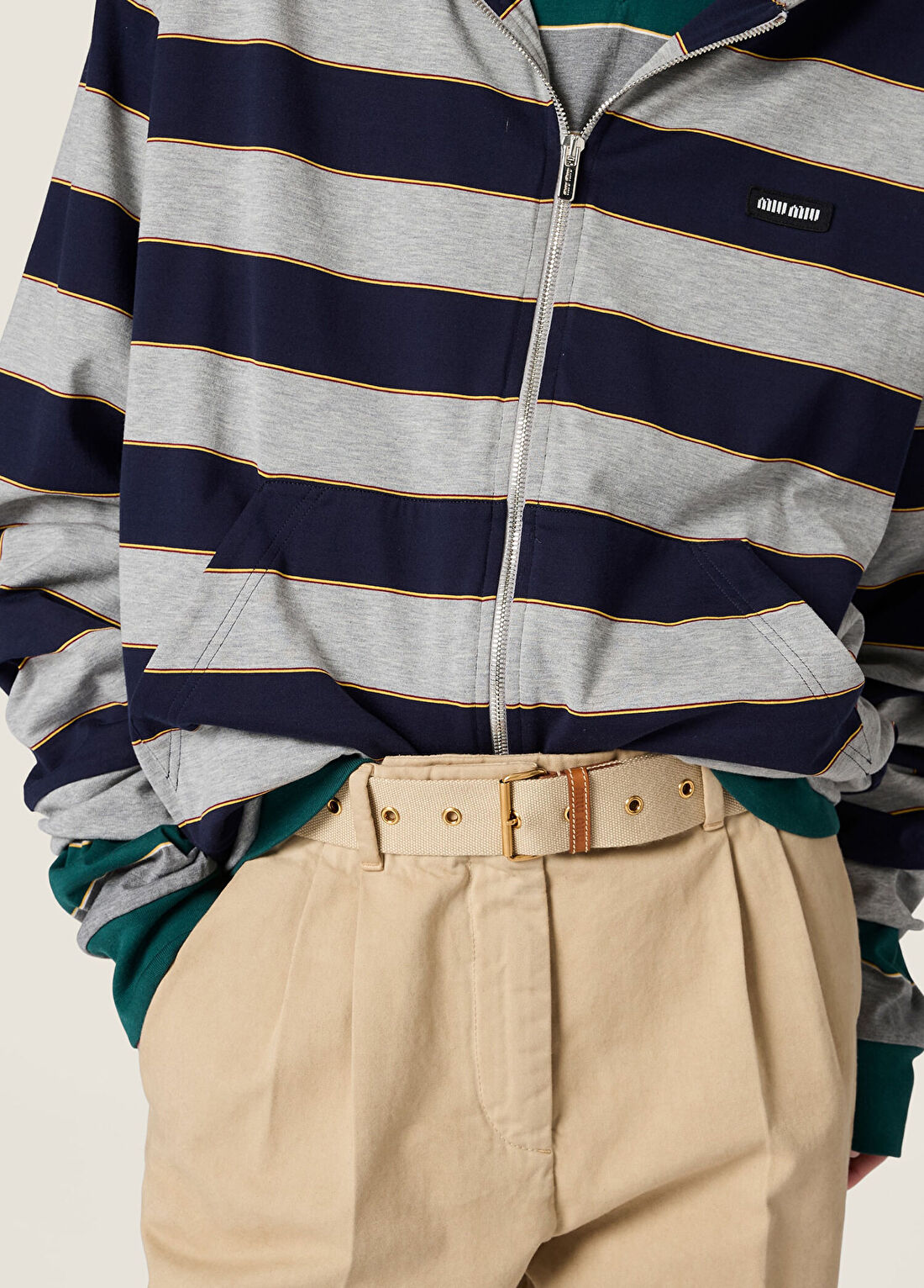 Miu Miu Mavi Çizgili Jarse Kapüşonlu Kadın Sweatshirt görsel 4