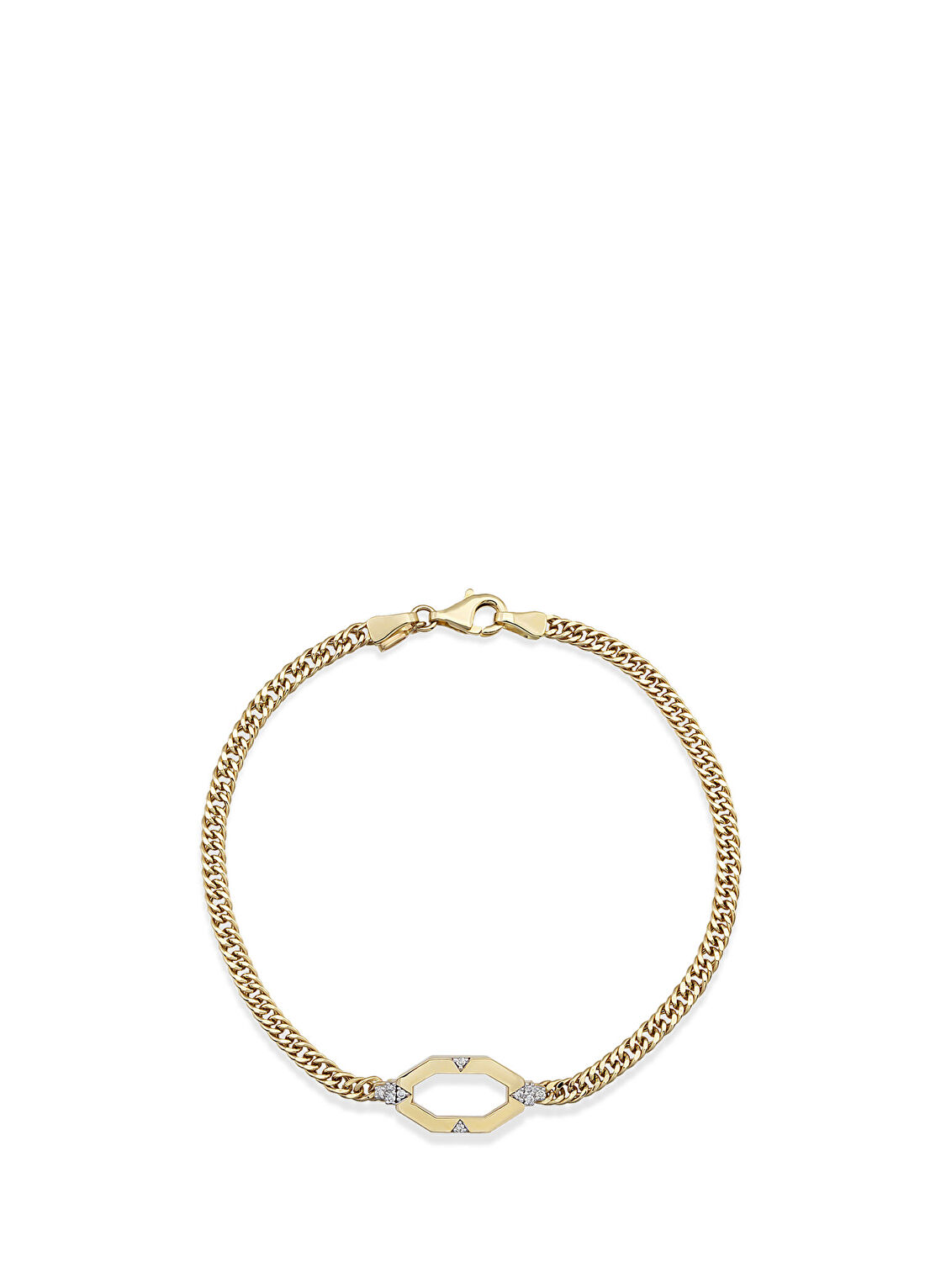 RITA Fine Jewelry Diamond Cornered Octagon Pırlanta Taşlı 14 Ayar Altın Kadın Bileklik