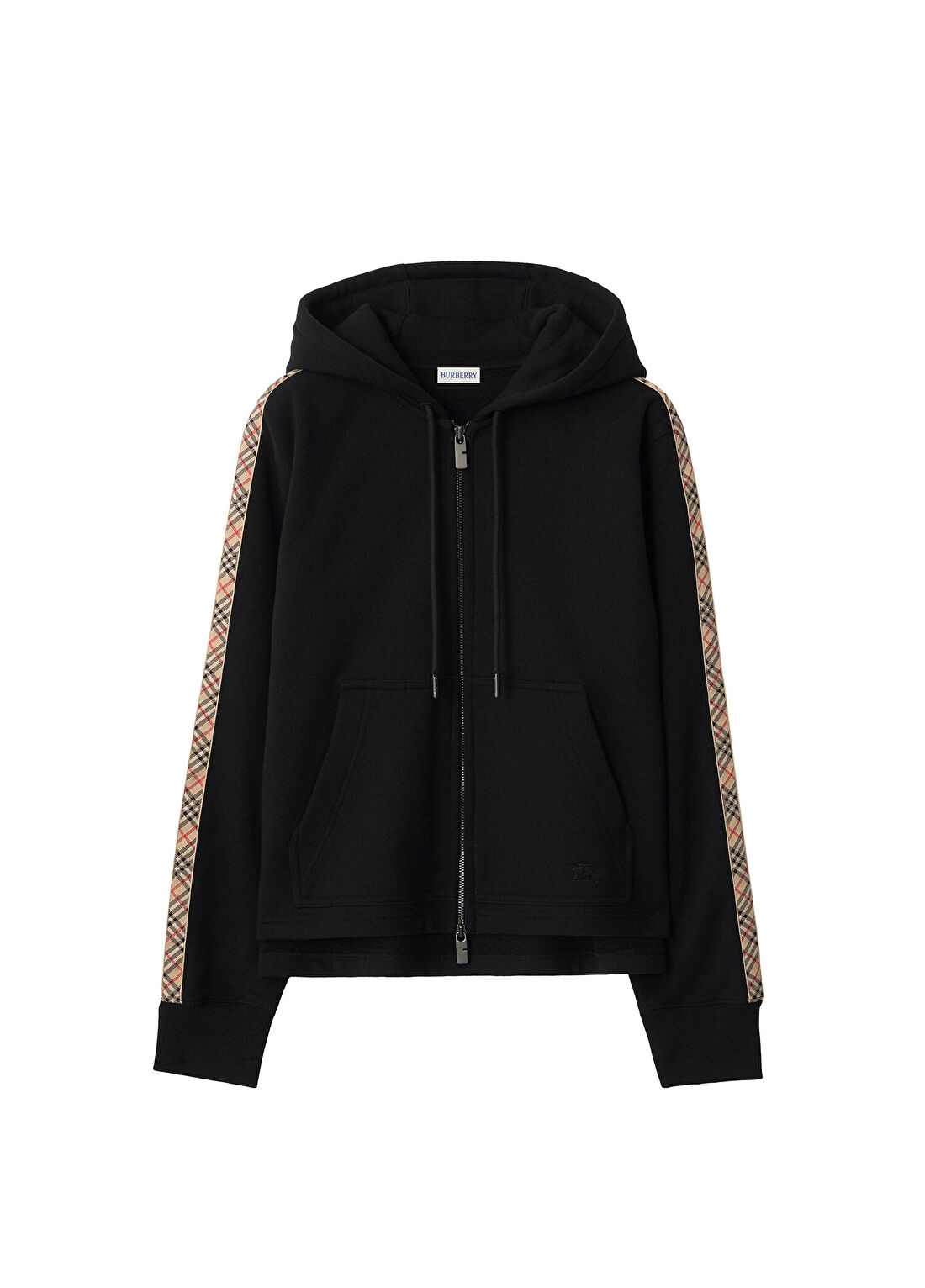 Burberry Check Trim Cotton Zip Siyah Fermuarlı Kapüşonlu Kadın Sweatshirt