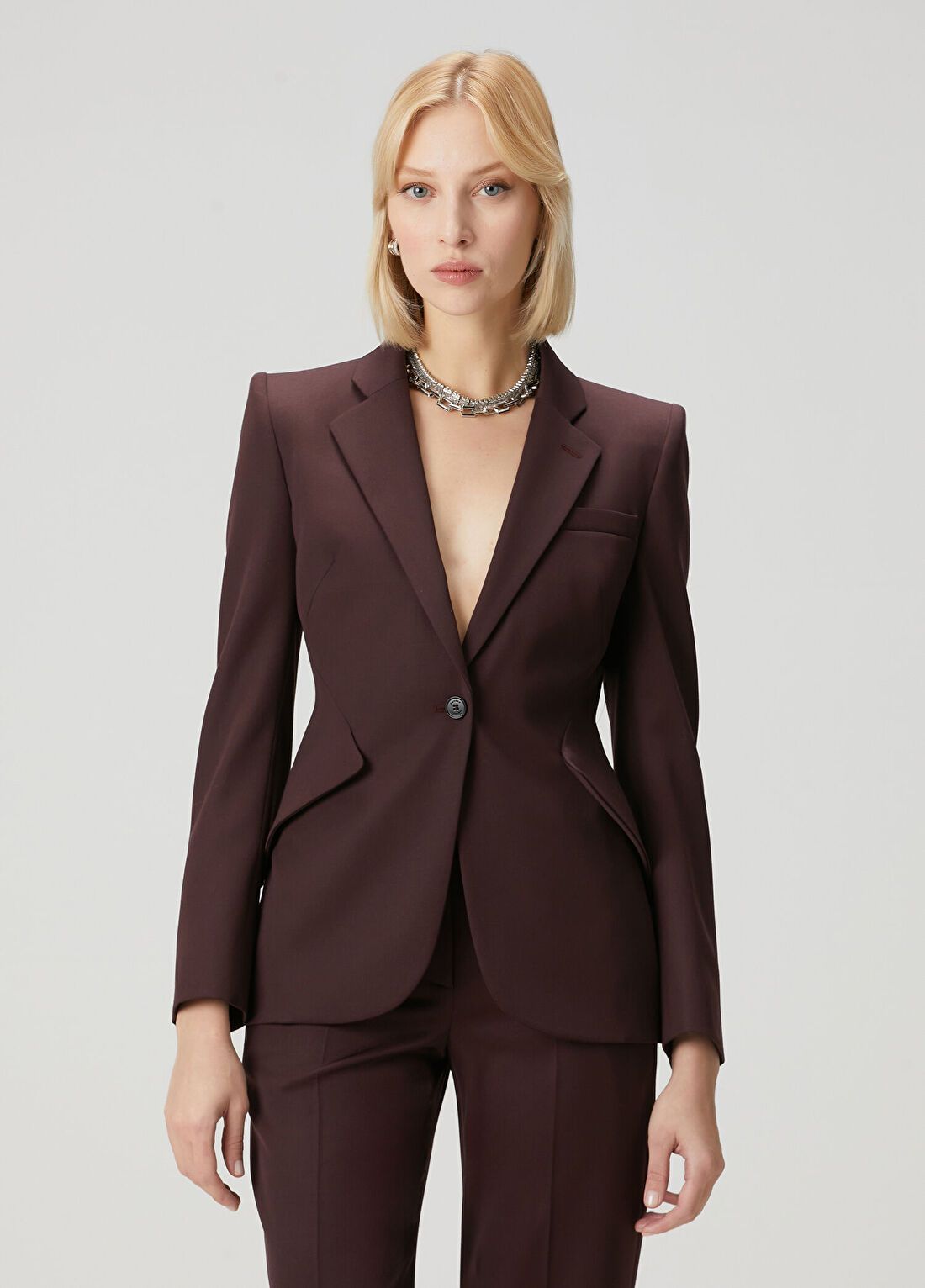 McQueen Bordo Tek Düğmeli Yün Ceket