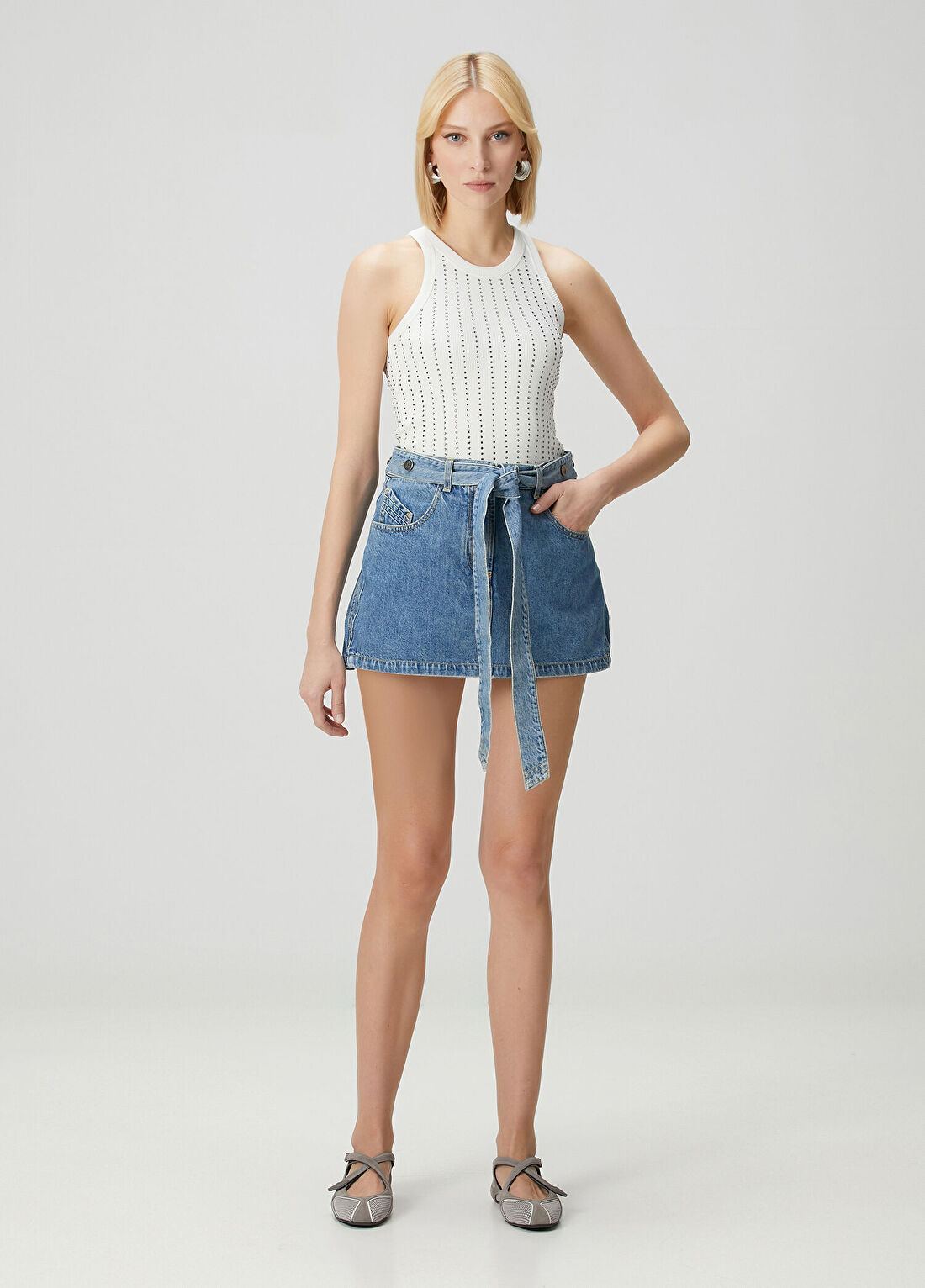 The Attico Mavi Denim Mini Etek
