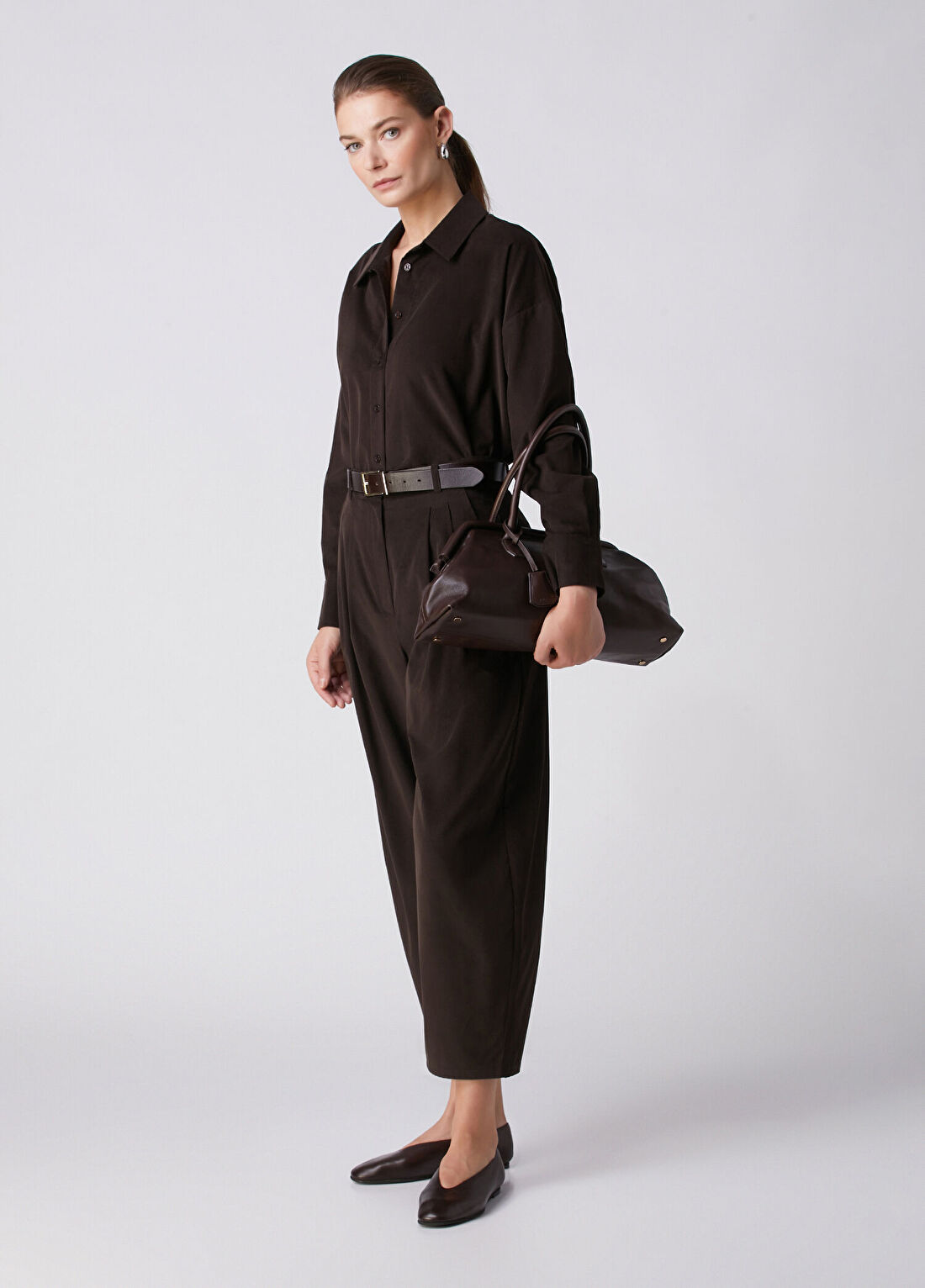 Beymen Collection Koyu Kahverengi Kadife Gömlek görsel 2