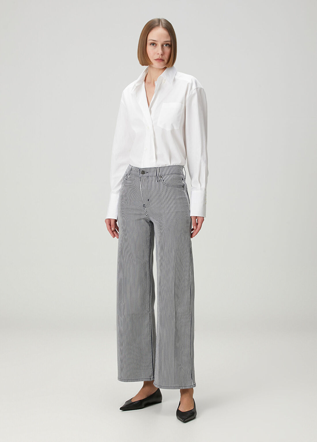 Frame Denim Le Slim Lacivert Beyaz Çizgili Palazzo Pantolon