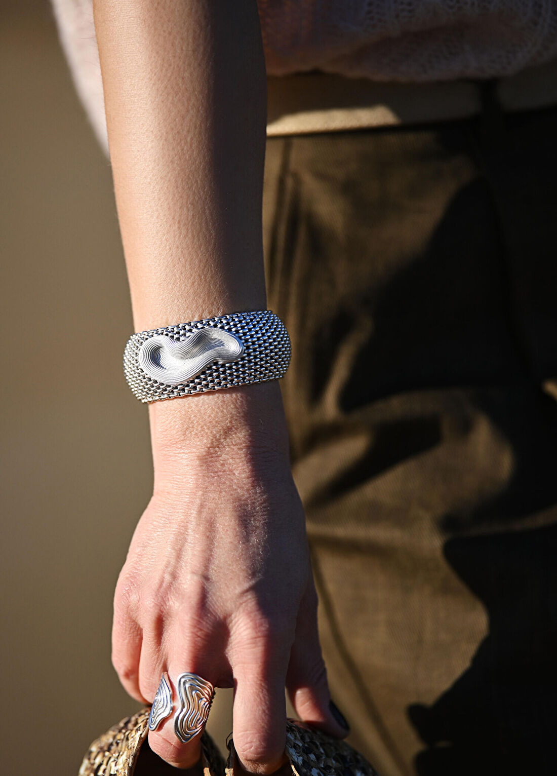 Simi Seng Waves Bonded Kadın Gümüş Cuff Bileklik görsel 2