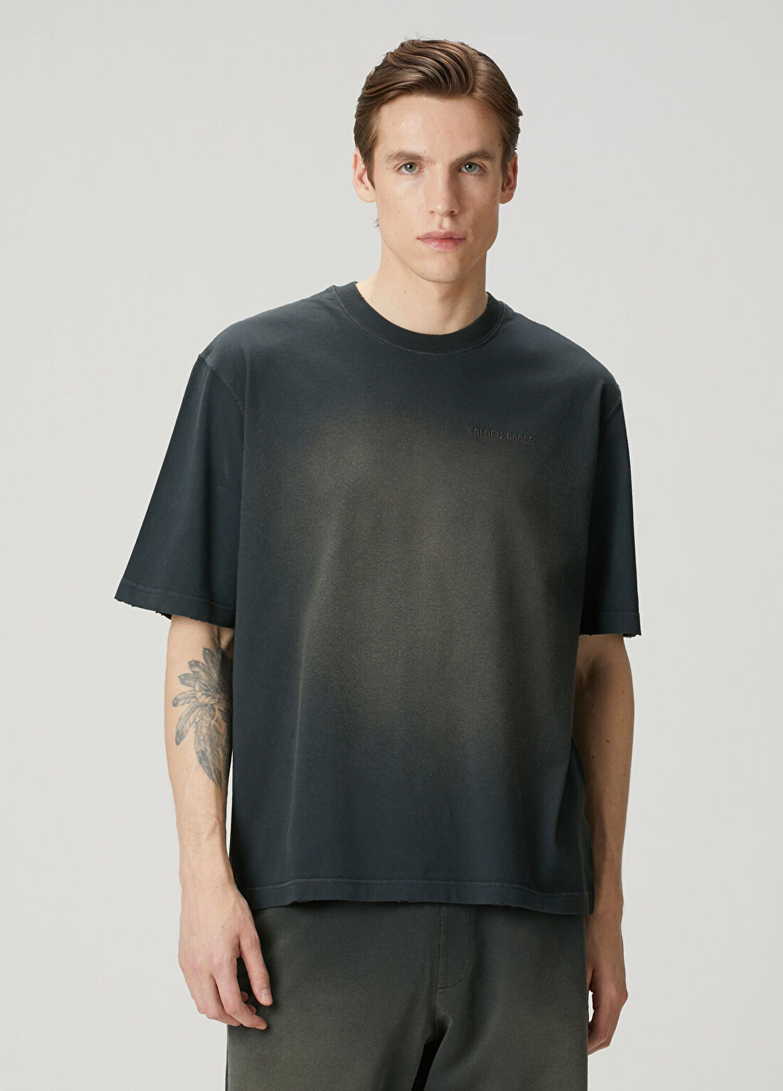 Golden Goose Gri Degradeli Logo Nakışlı T-shirt