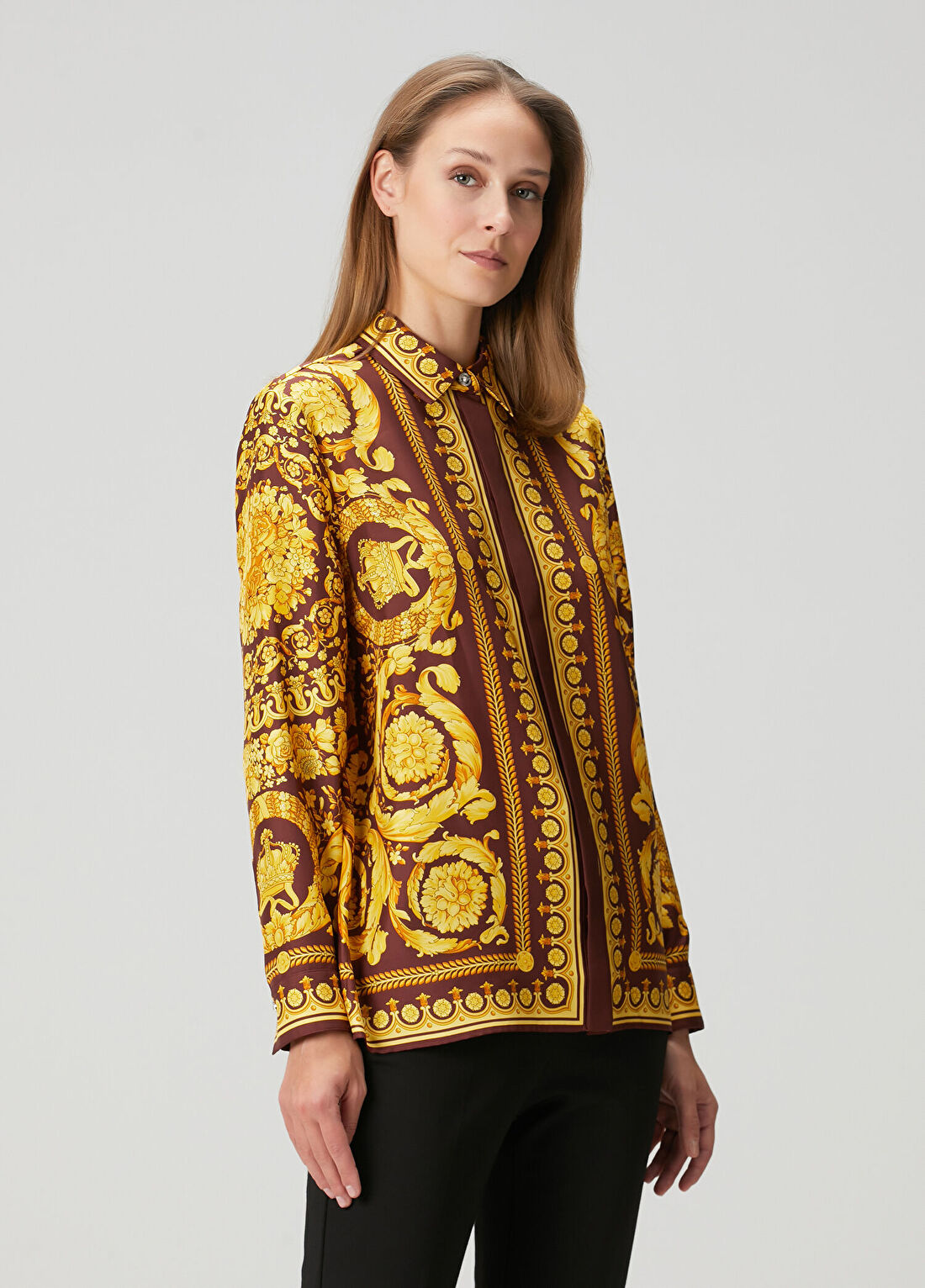 Versace Bordo Gold Twill İpek Gömlek