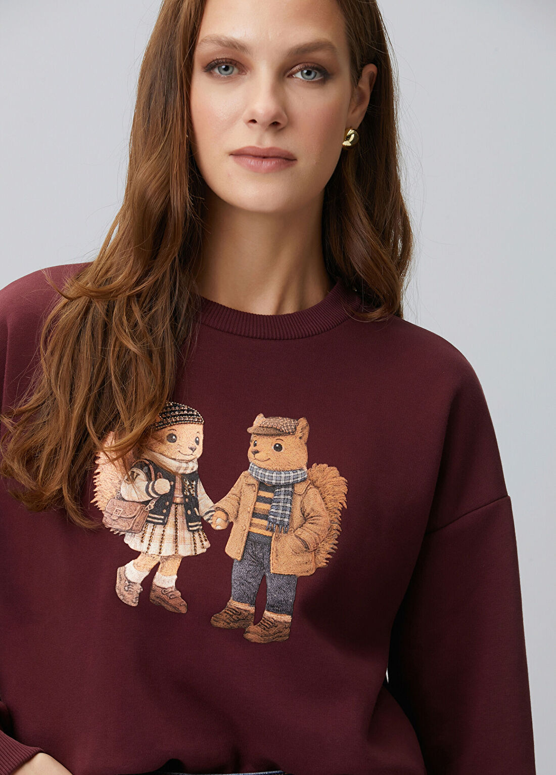 Network Bordo Sincap Figürlü Baskılı Sweatshirt görsel 2