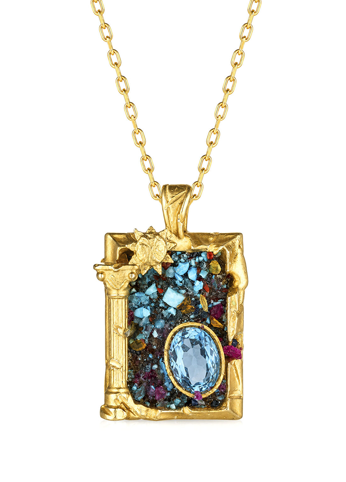 Dunkel Design Nyro Blue Topaz Taşlı 18 Ayar Altın Kaplama 925 Ayar Gümüş Unisex Kolye