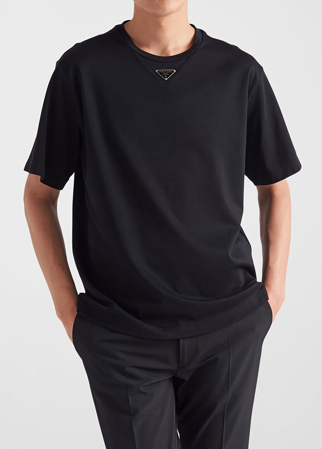 Prada Siyah Pamuklu Kısa Kollu Erkek T-shirt görsel 4