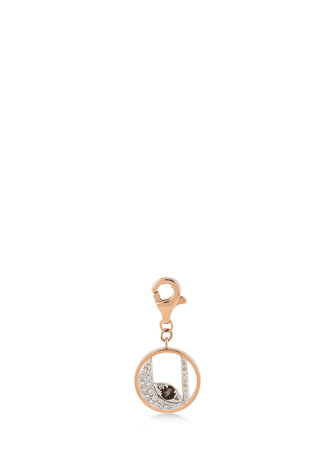 Meri Krutzo Mini “U” Harfli Charm Pırlanta Smokey Topaz Taşlı 14 Ayar Pembe Altın
