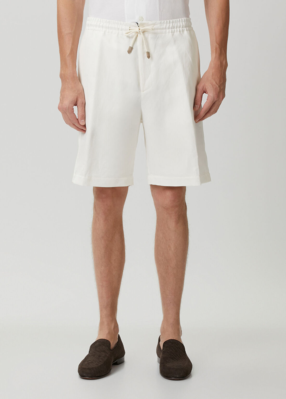 Canali Beyaz Beli Kordonlu Keten Bermuda görsel 2