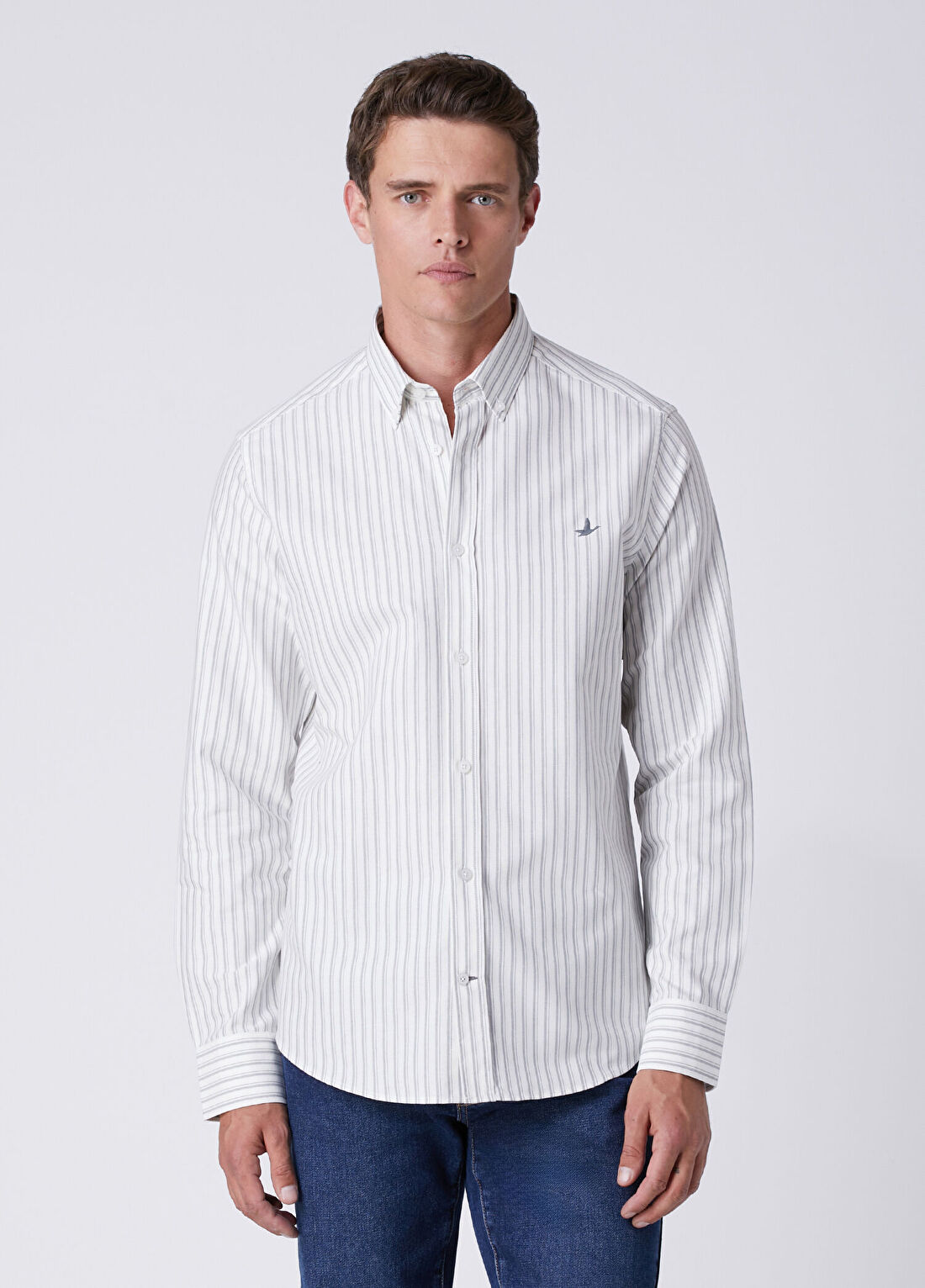 Beymen Club Beyaz Gri Comfort Fit Çizgili Oxford Gömlek