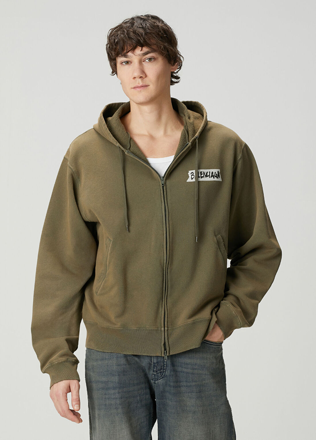 Balenciaga Haki Kapüşonlu Sweatshirt