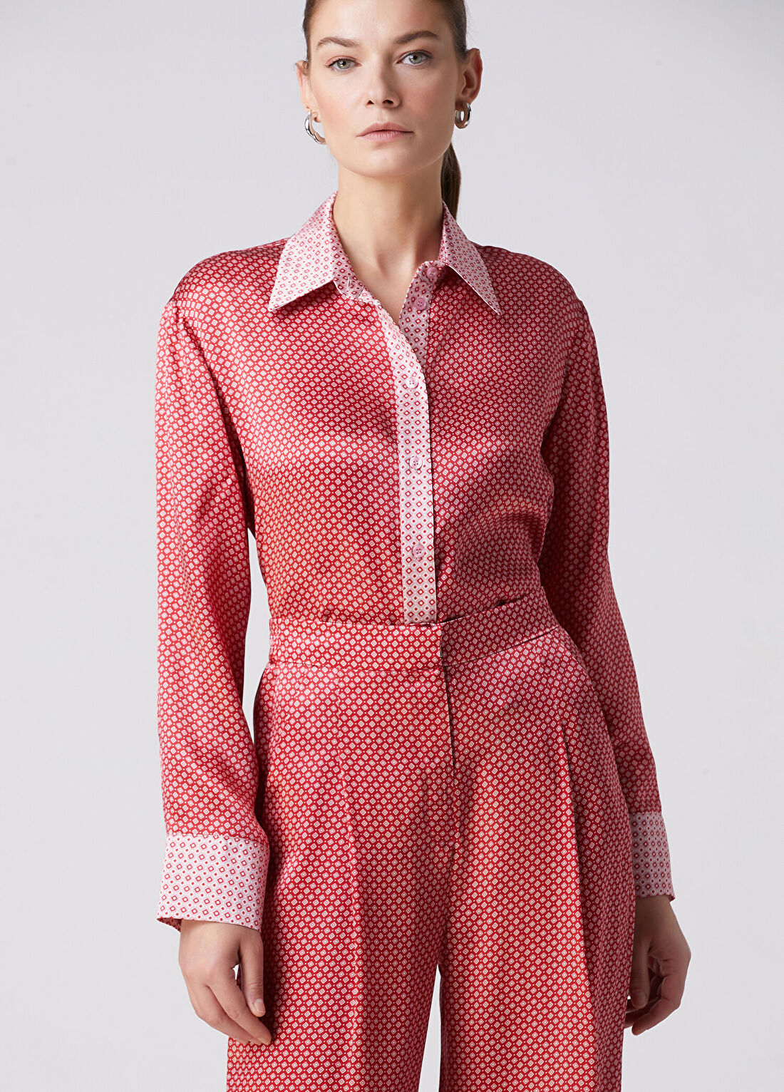 Beymen Collection Vişne Desenli İpek Gömlek