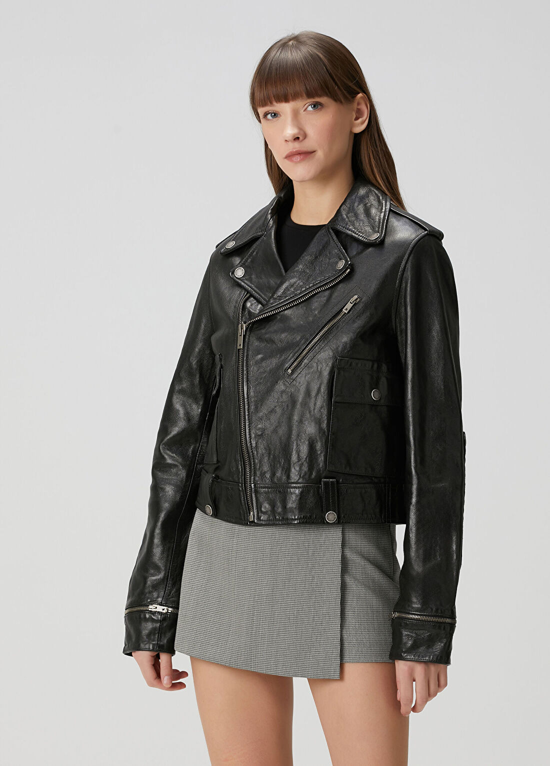 Golden Goose Siyah Deri Biker Ceket görsel 3