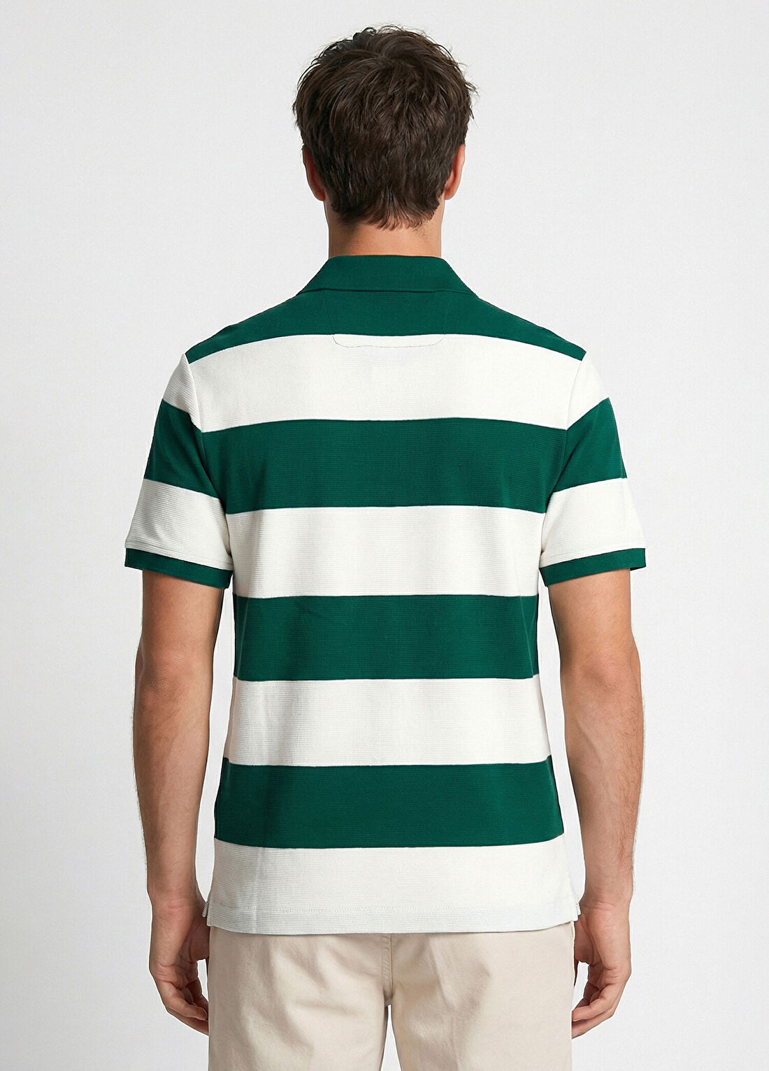 Network Yeşil Ekru Çizgili Polo Yaka T-Shirt görsel 3