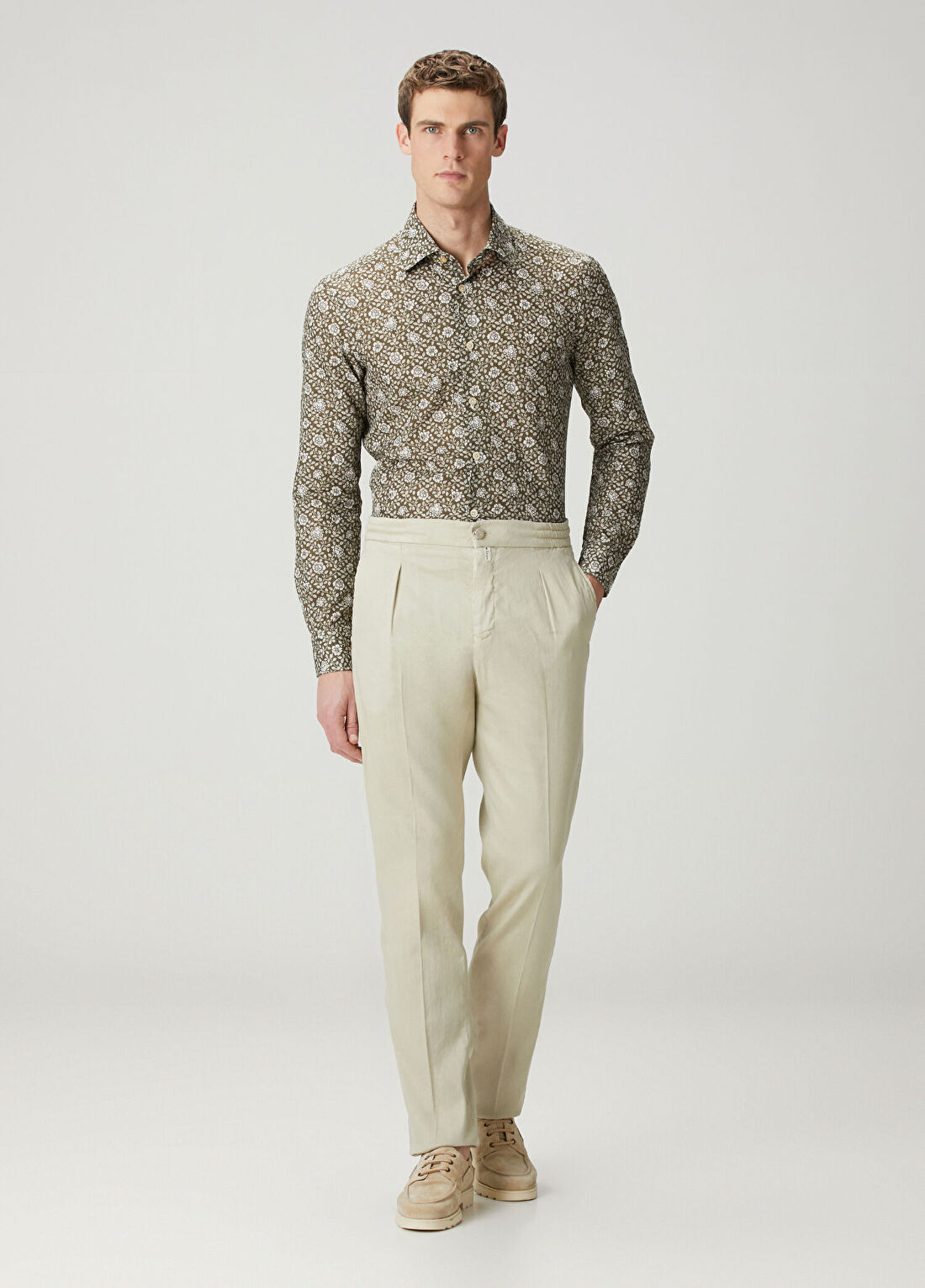 Kiton Bej Keten Pantolon