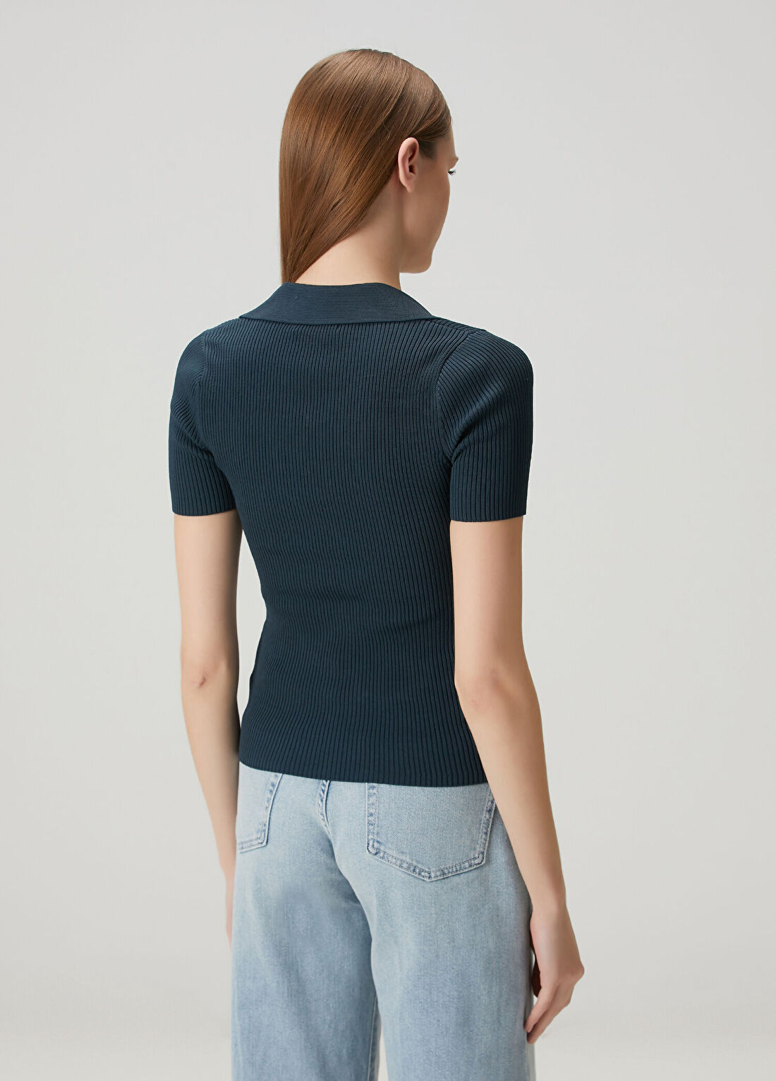 Guess Yarn Lacivert Polo Triko görsel 4