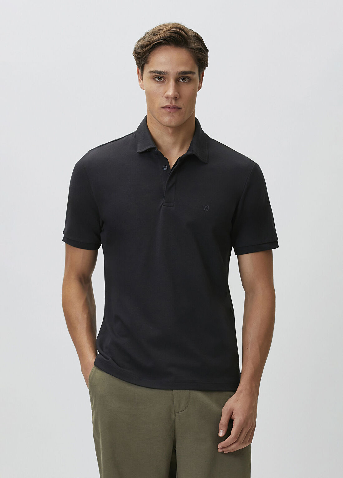 Network Lacivert Fermuarlı Polo Yaka Pike Desen T-shirt