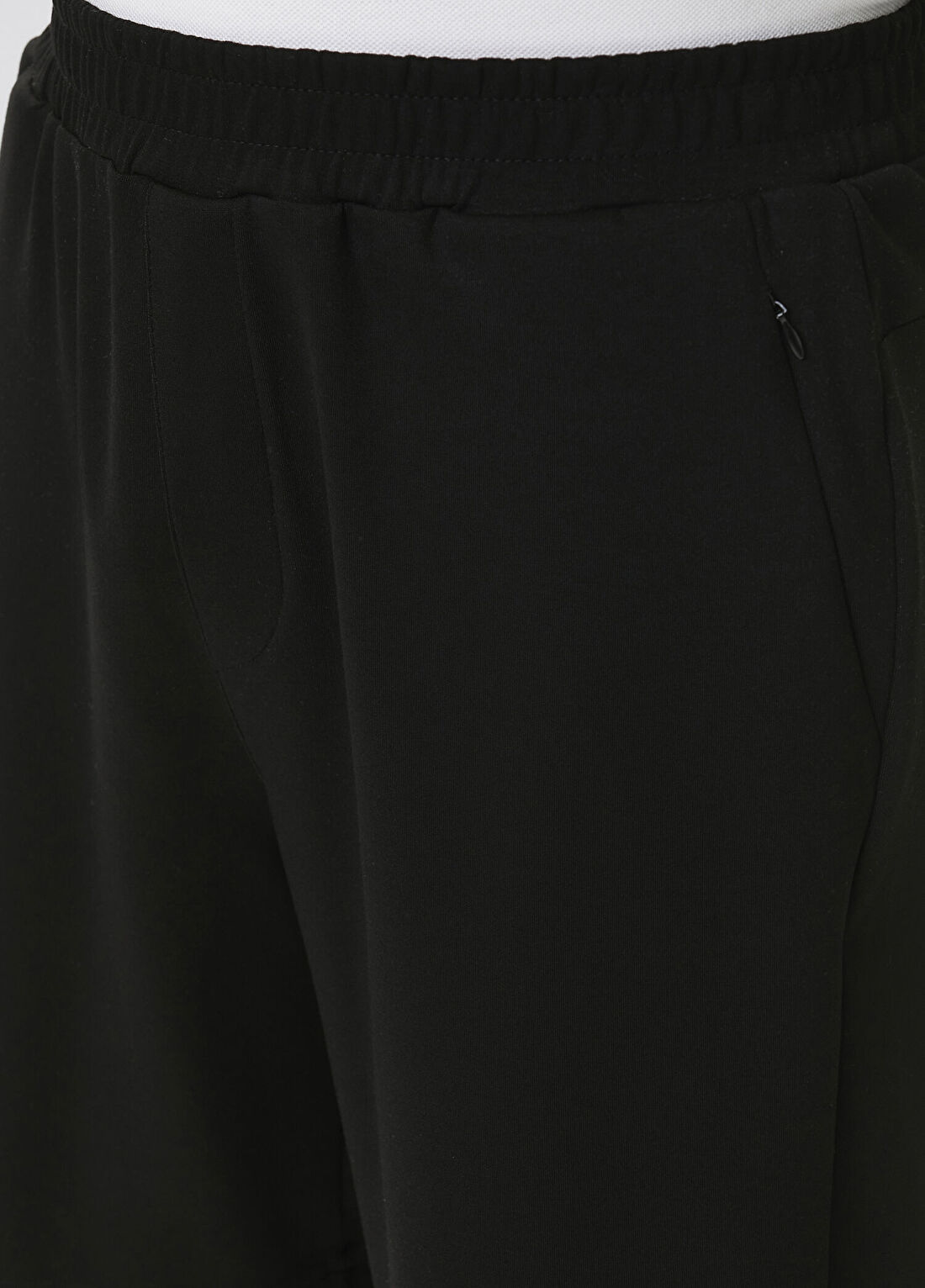 Network Slim Fit Siyah Fermuar Detaylı Örme Şort görsel 4