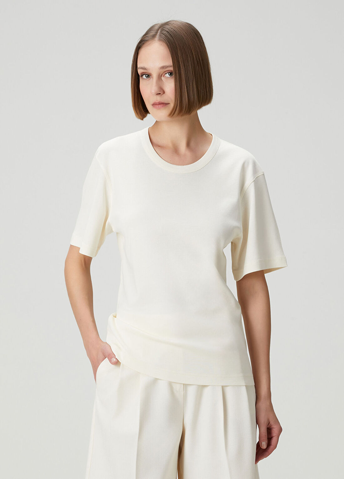 Lemaire Krem T-shirt görsel 3