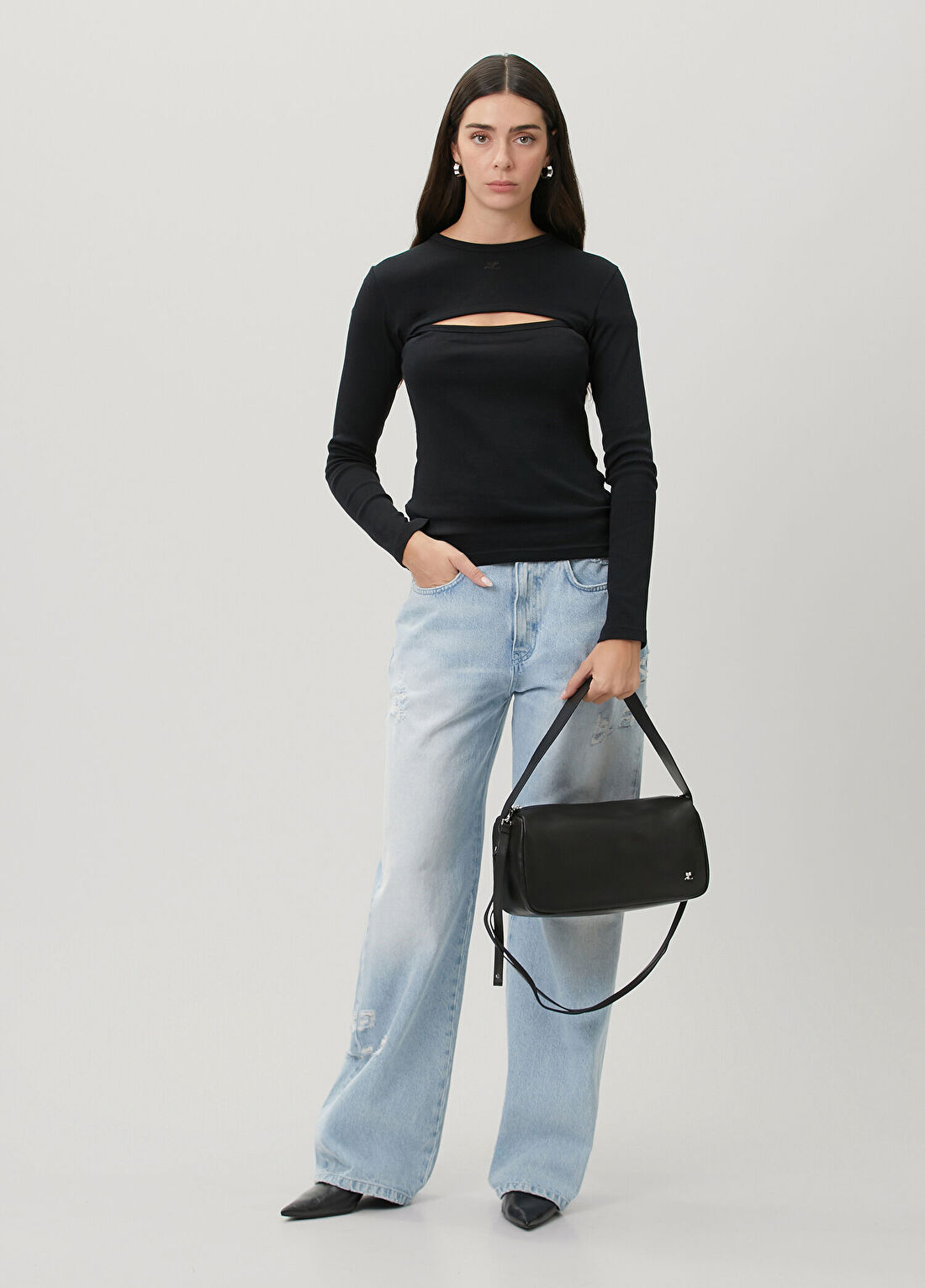 Courreges Siyah Kesim Detaylı Uzun Kol T-shirt görsel 2