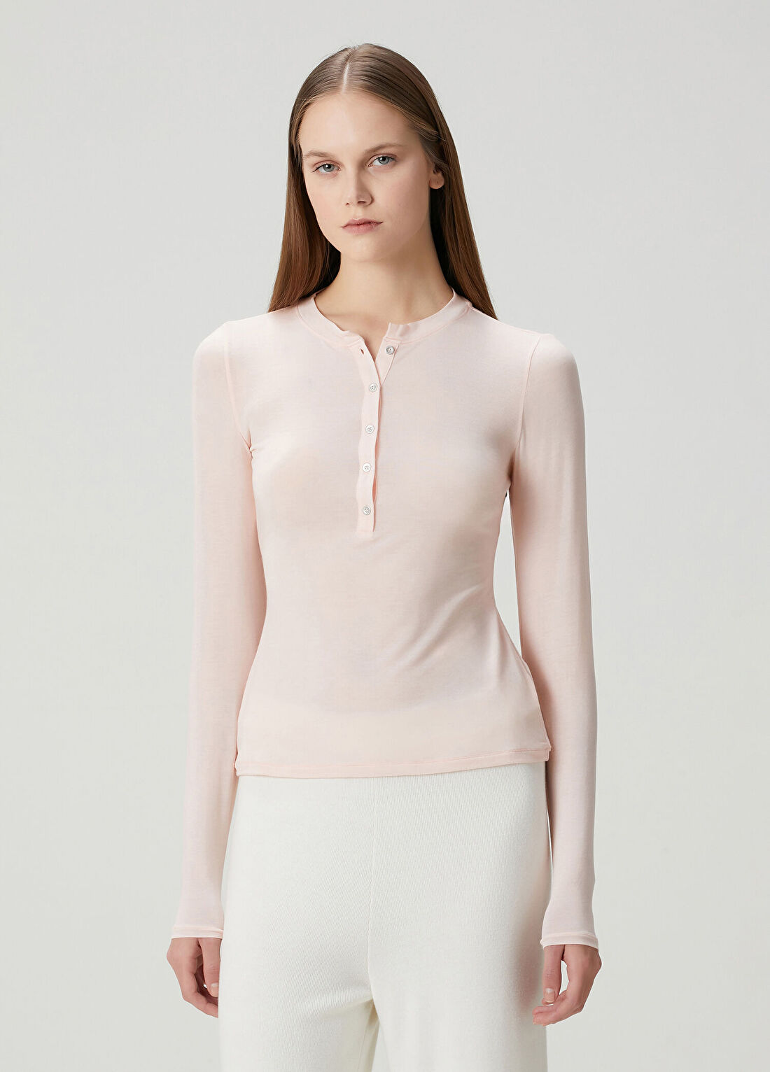 Skims Crewneck Henley Pudra T-shirt