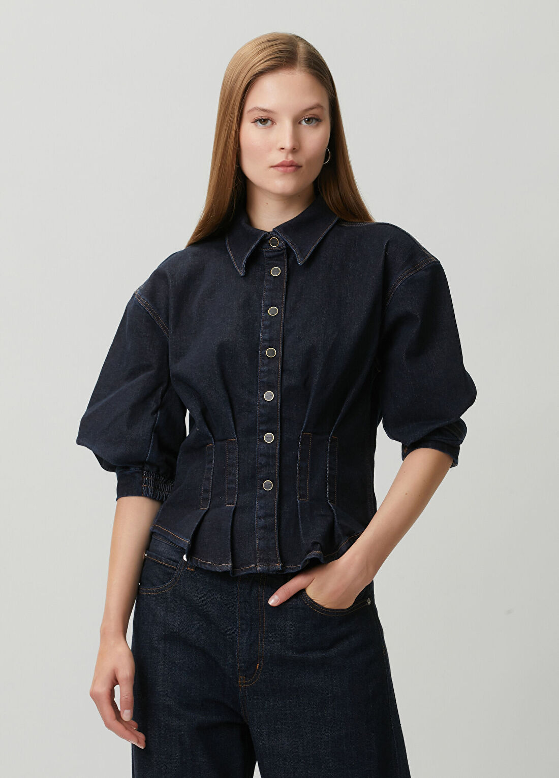 AllSaints Nancy Lacivert Denim Gömlek