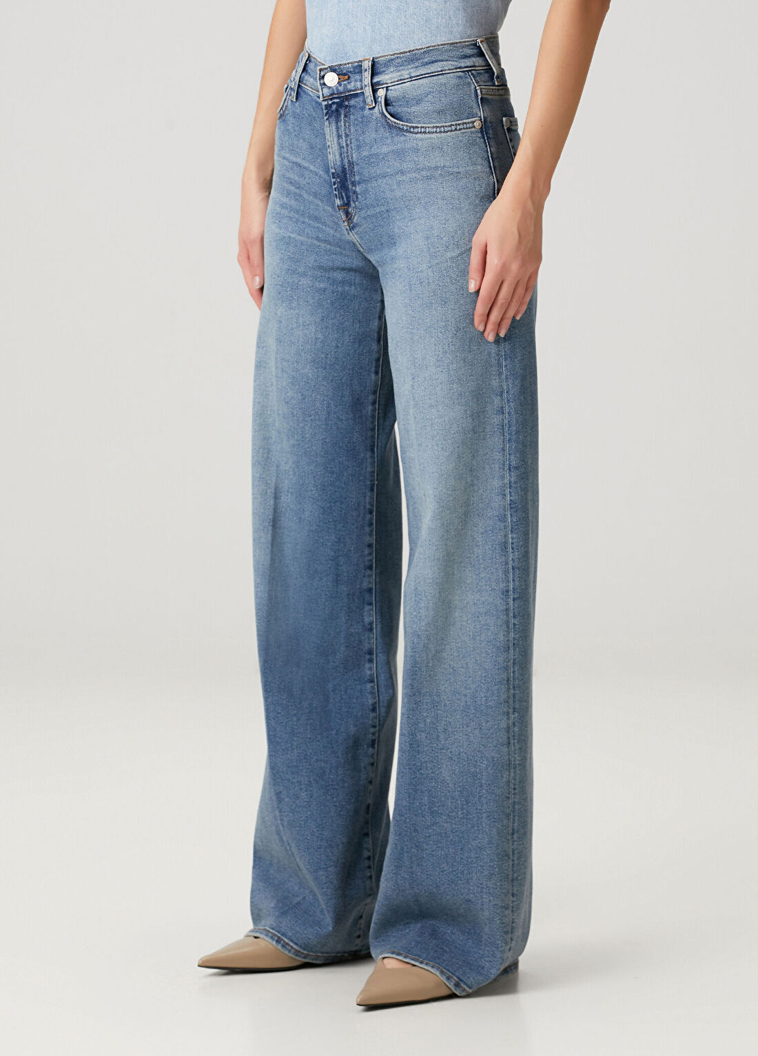 7 For All Mankind Lotta Mavi Wide Leg Jean Pantolon görsel 2